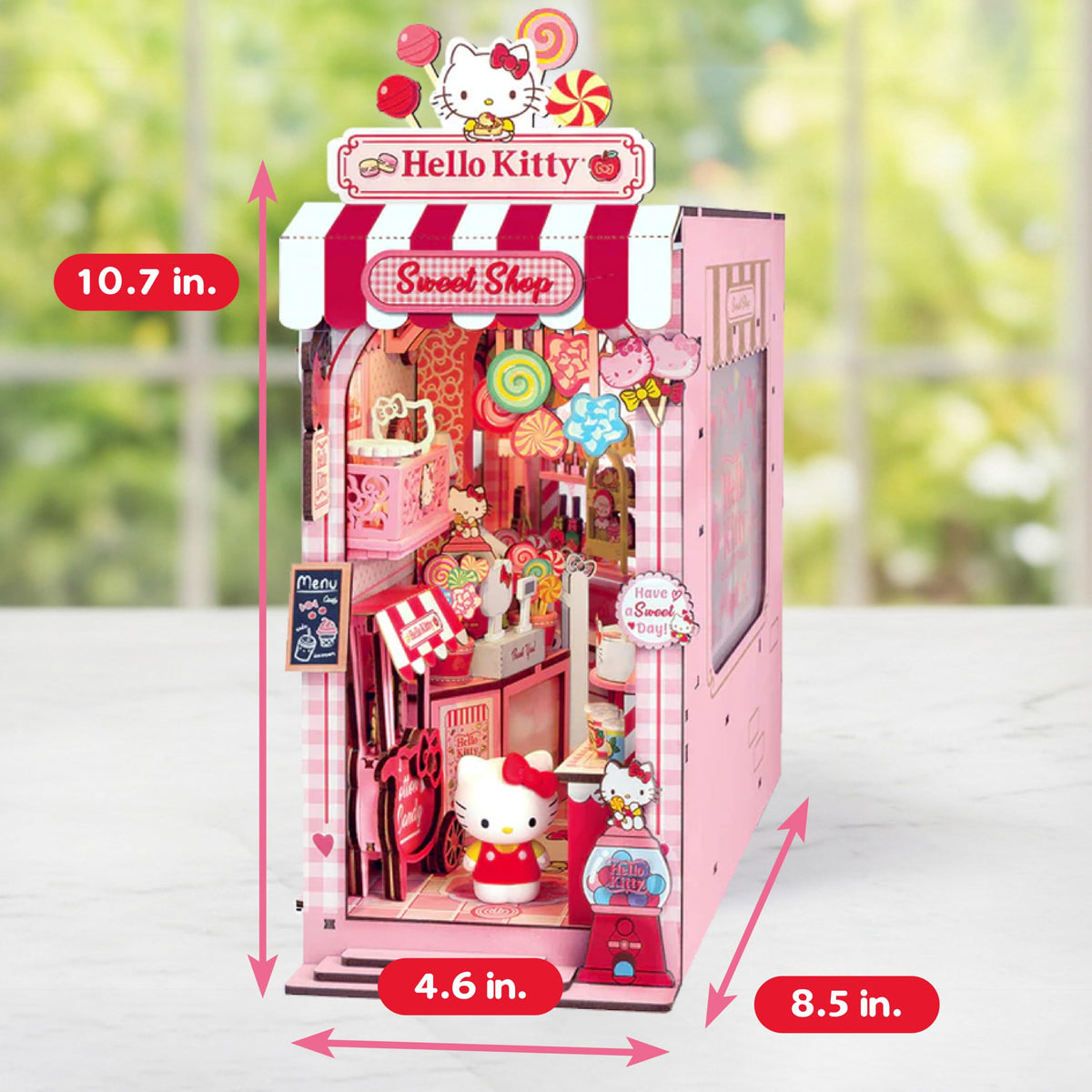Hands Craft Hello Kitty Sweet Shop Book Nook Kit – Official Sanrio DIY Miniature Shelf Insert with Touch LED – 149-Piece 3D Puzzle for Adults & Teens – Kawaii Decor, Collectible Diorama Craft Kit