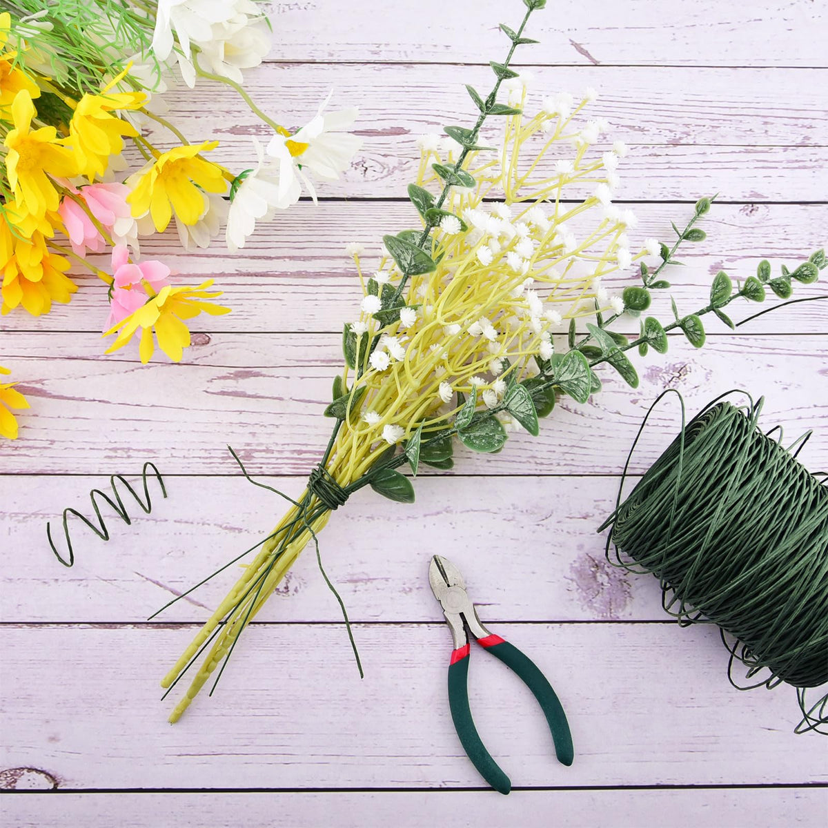 Hapeper Dark Green Floral Wire and Twist Tie, 656 Feet for Bouquets, Wreaths, Crowns, Christmas, Wedding Decoration