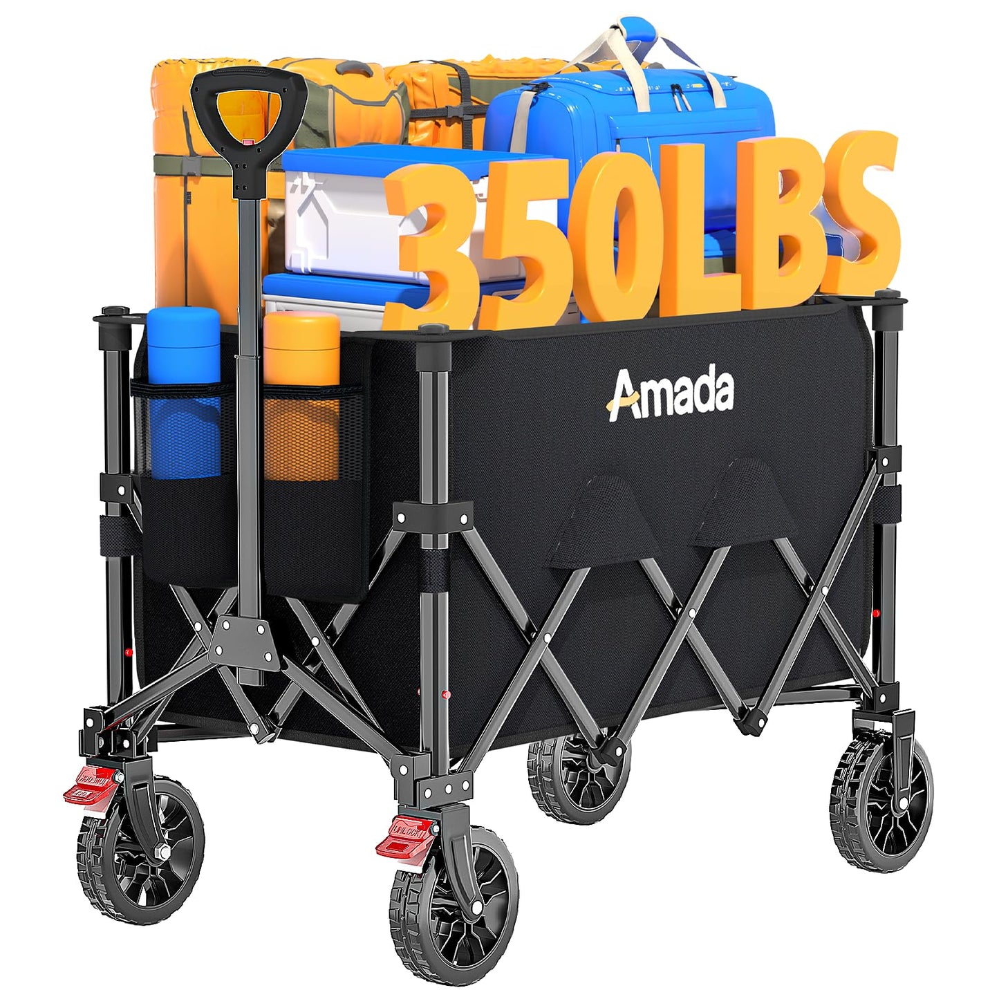 Collapsible Wagon Cart, Foldable Lightweight Wagon Folding Carts with Wheels - Outdoor Utility Carts with 360LBS Max Load for Grocery, Camping, Shopping, Sports, Garden,Beach