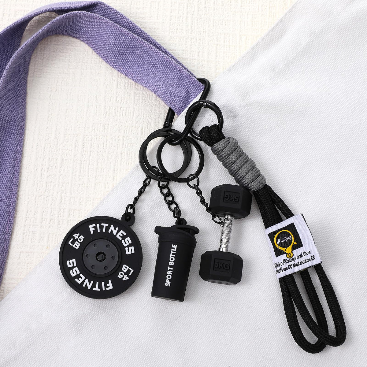 Molain Gym Keychain for Women Men, Silicone Dumbbell Keychain Motivational Fitness Gifts for Gym Lovers Weight Lifting Gift(Black)