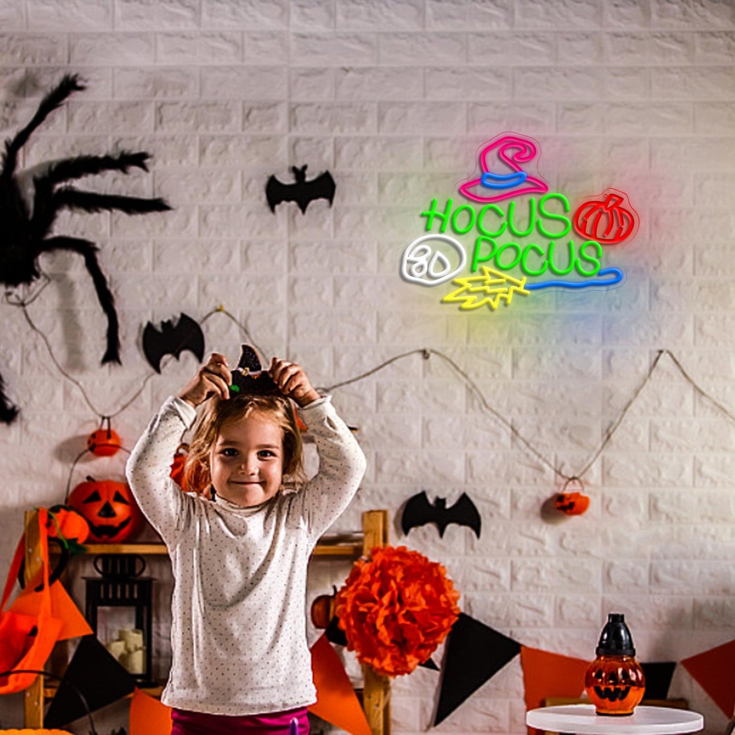AEHEMNGZ Hocus Pocus Halloween Neon Sign for Wall Decor Mysterious Witch Hat LED Neon Sign Skull Light Up Sign for Bedroom Halloween Decoration Bar Party Gift(16.54 * 12.6in)