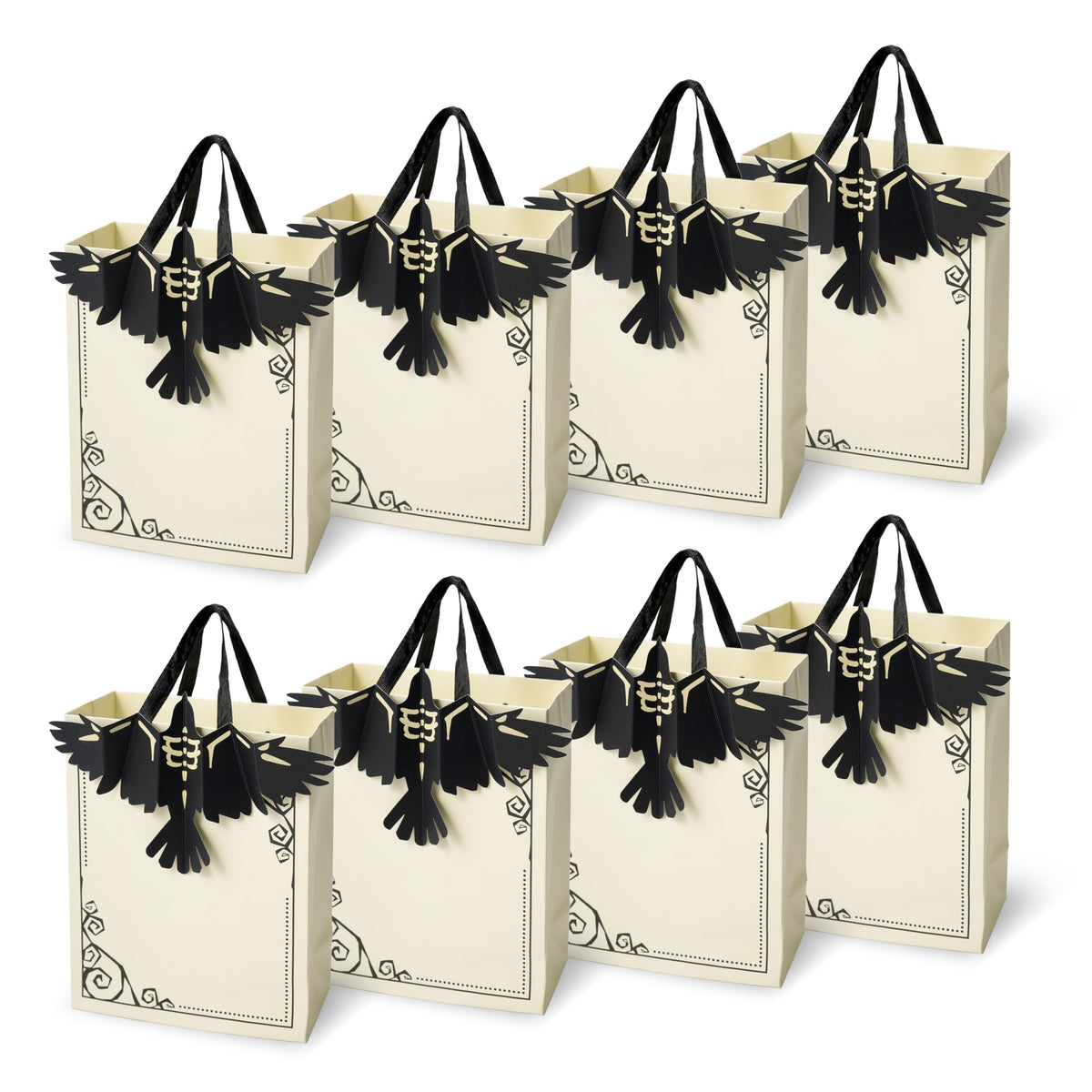 Cheerland 8pcs Halloween Party Favor Bags with Gothic Paper 3D Crow for Birthday EMO Paper Bags Snack Bag Raven Halloween Goodie Bag Candy Bag 3D Crows Summerween Party Supplies Trick or Treat Bag
