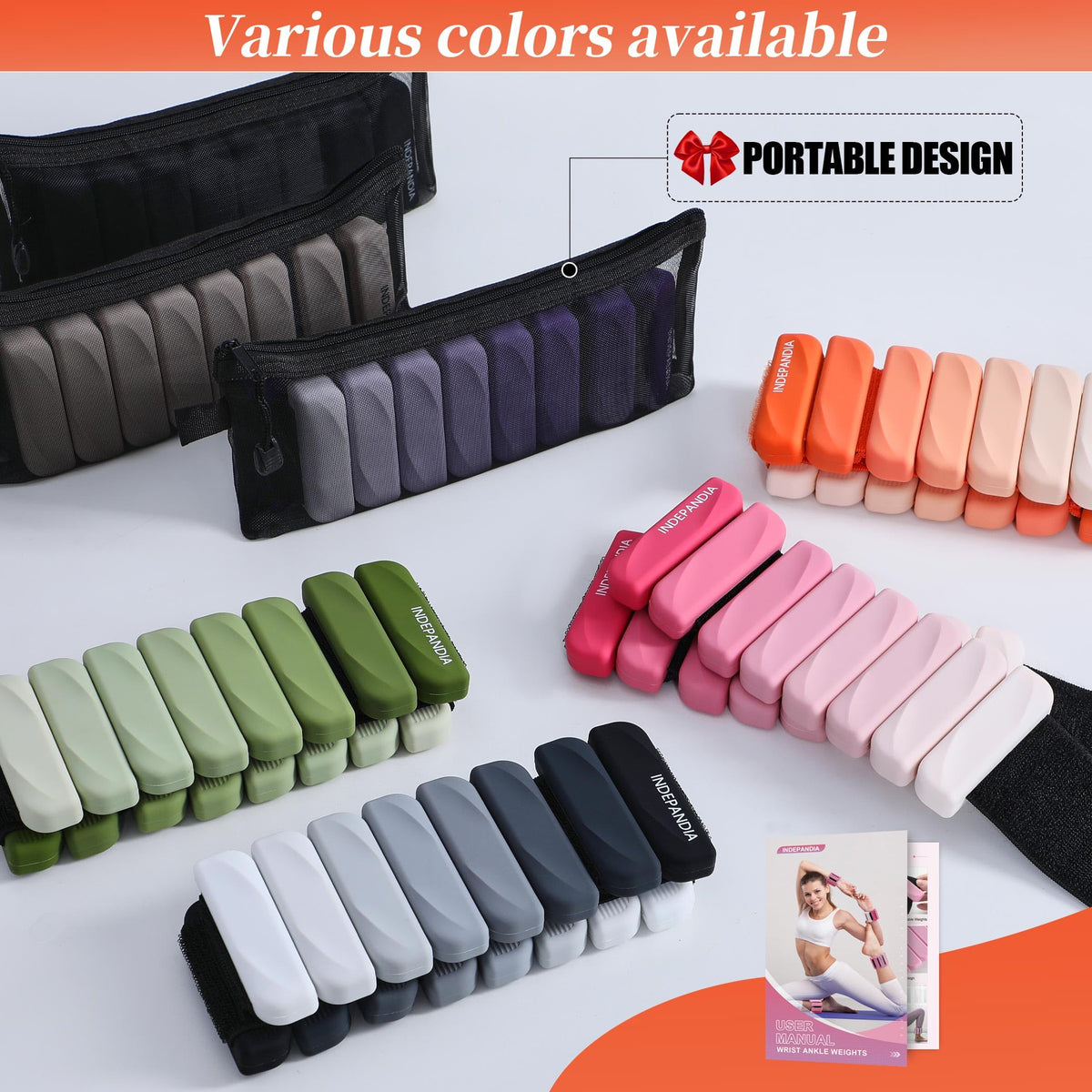 INDEPANDIA Wrist & Ankle Weights for Women and Men, 2lbs Pair Adjustable Silicone Weighted Bangles for Arm & Leg Workouts, Perfect for Pilates, Yoga, Walking & Home Fitness Training Gradient Pink
