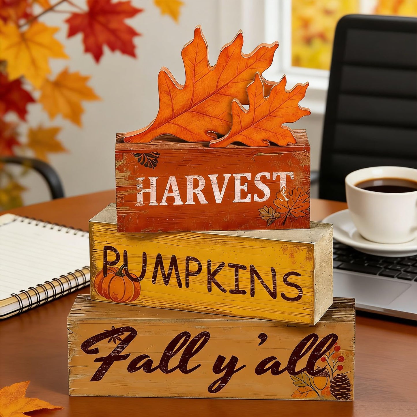 4 Pcs Fall Thanksgiving Tiered Tray Decor Wooden Harvest Pumpkin Signs Fall Yall Rustic Farmhouse Table Decoration Centerpieces Harvest Wooden Blocks for Home Kitchen Living Room Indoor Tabletop Decor