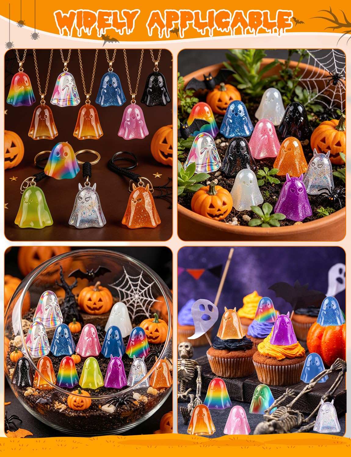 Mini Cute Ghost Figurines Silicone Mold, 4 Pcs Micro Dollhouse Epoxy Casting Mold with Realistic Shapes for DIY Resin Art Fairy Garden Miniatures Landscape Crafts Decor(M)