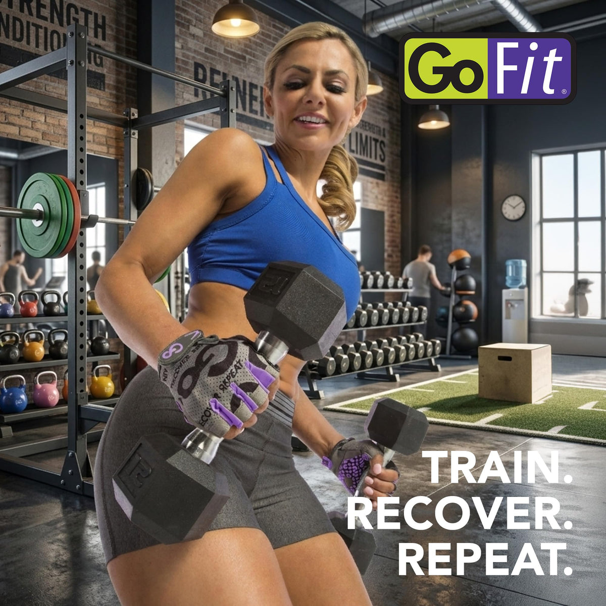 GoFit Women's Medium Pro Trainer Gloves – Workout & Weightlifting Gloves with Adjustable Wrist Support, Breathable Palm Grip, and Durable Synthetic Leather for Gym & Fitness, Purple
