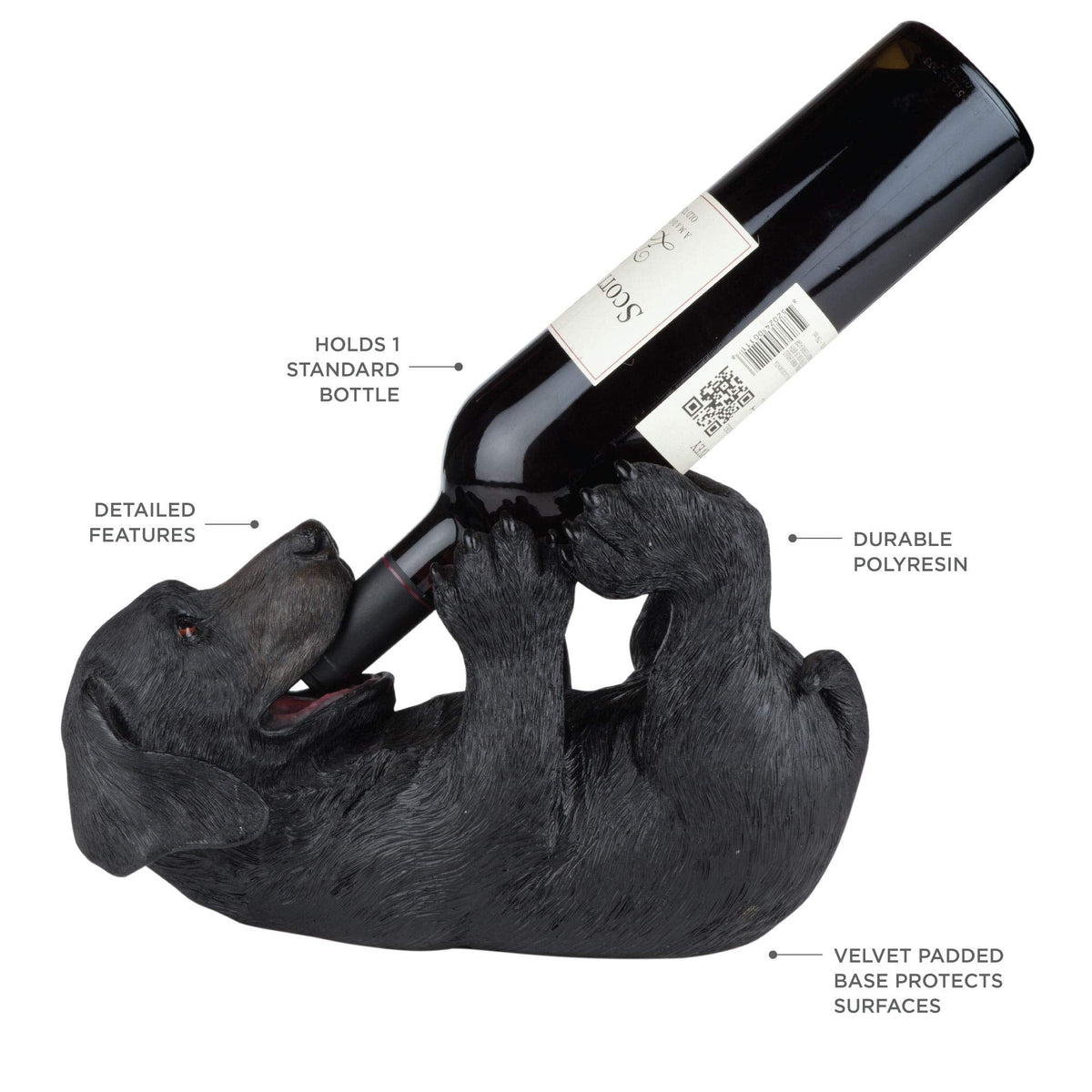 True Lucky Lab Tabletop Wine Bottle Holder Countertop Centerpiece Labrador Kitchen Decor for Dog Lovers Barware Accessory Black