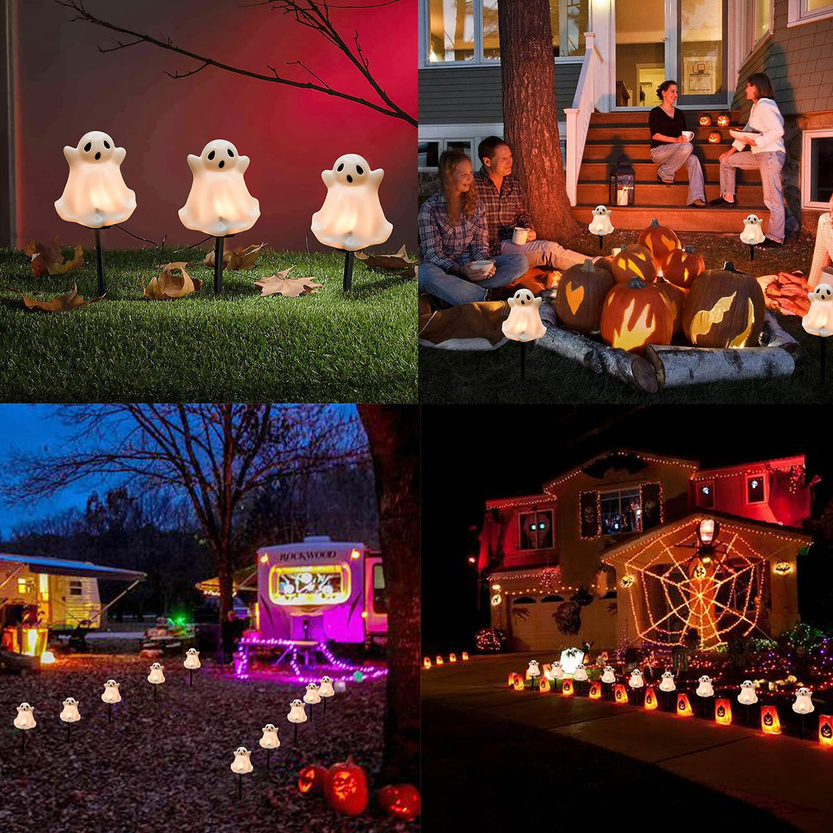 SUNSGNE Halloween Ghost Pathway Lights Outdoor, Set of 4 Ghost Halloween Stake Path Lights with C7 LED Bulbs for Outdoor Yard Walkway Garden Party Decoration