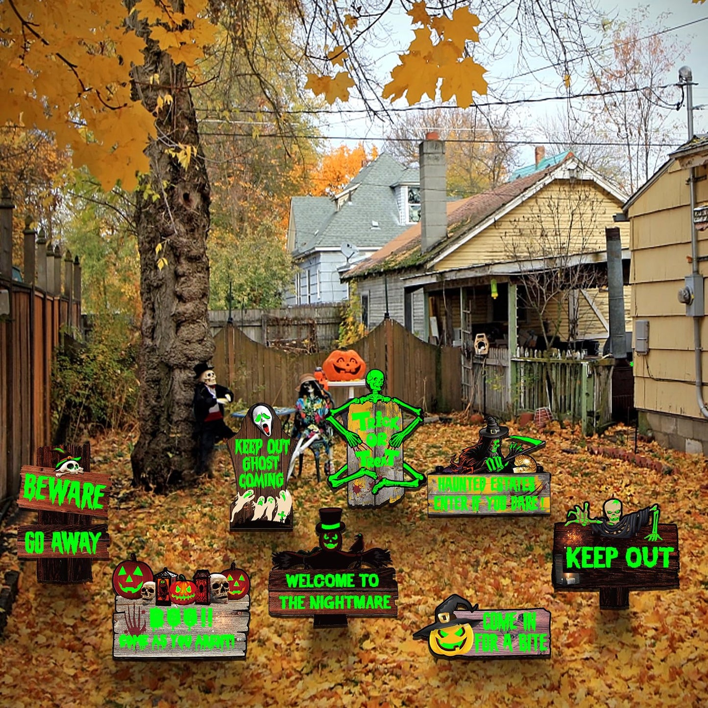 8 PCs Halloween Decorations Outdoor Tombstone Yard Sign With Stakes - Glow in the Dark Graveyard Tombstones, Pumpkin Ghost Props for Family Home Front Yard Lawn Garden Party Decor