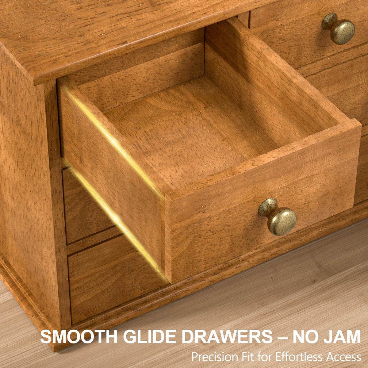 Oak Desk Organizer with Drawers, Durable Wooden Desktop Storage Box with Metal Handles & Non-Slip Silicone Pads, 4 Drawer Tabletop Organizer for Office, Bedroom, Bathroom, Vanity, and Makeup – Walnut