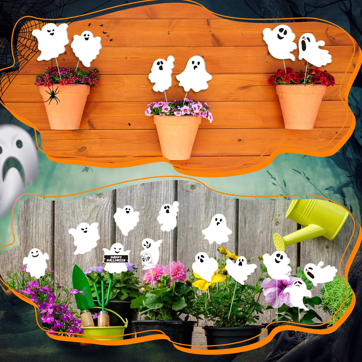Fullhawl 12 Pcs Halloween Ghost Garden Stakes Spooky Planter Stakes Double Sided Yard Signs Waterproof Cute Outdoor Decorations for Home Potted Planter Lawn Garden Yard Party Favor(Halloween Ghost)