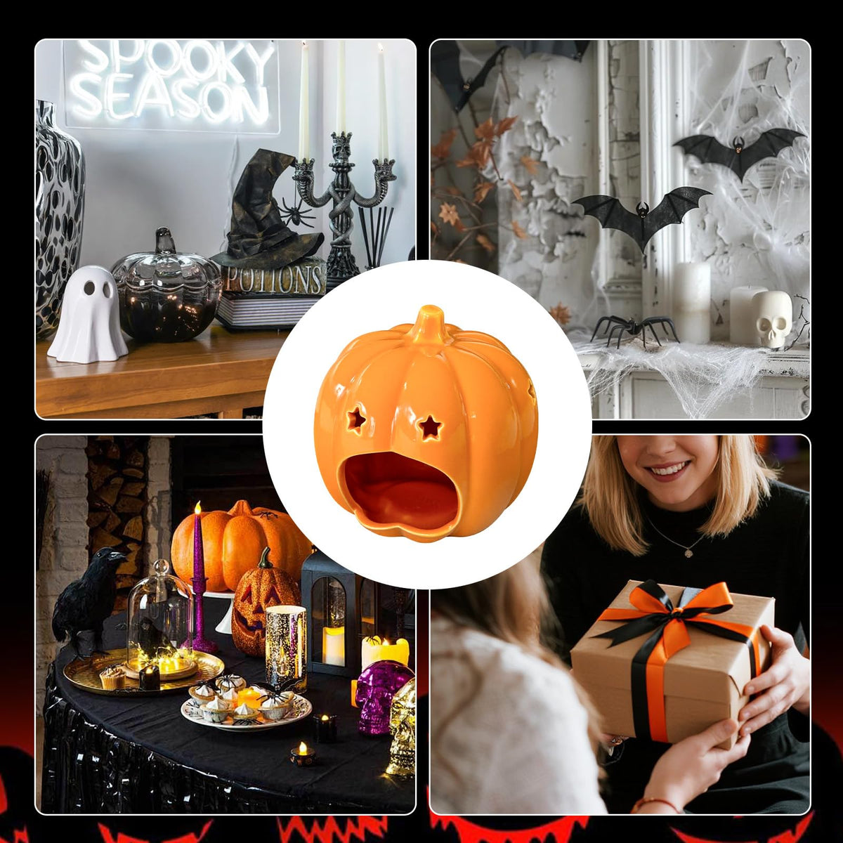 Halloween Ceramic Candle Holder Decorations Pumpkin Candle Holder Halloween Tabletop Decorative for Home Office Table Centerpiece, Cute Pumpkin Tealight Candlestick