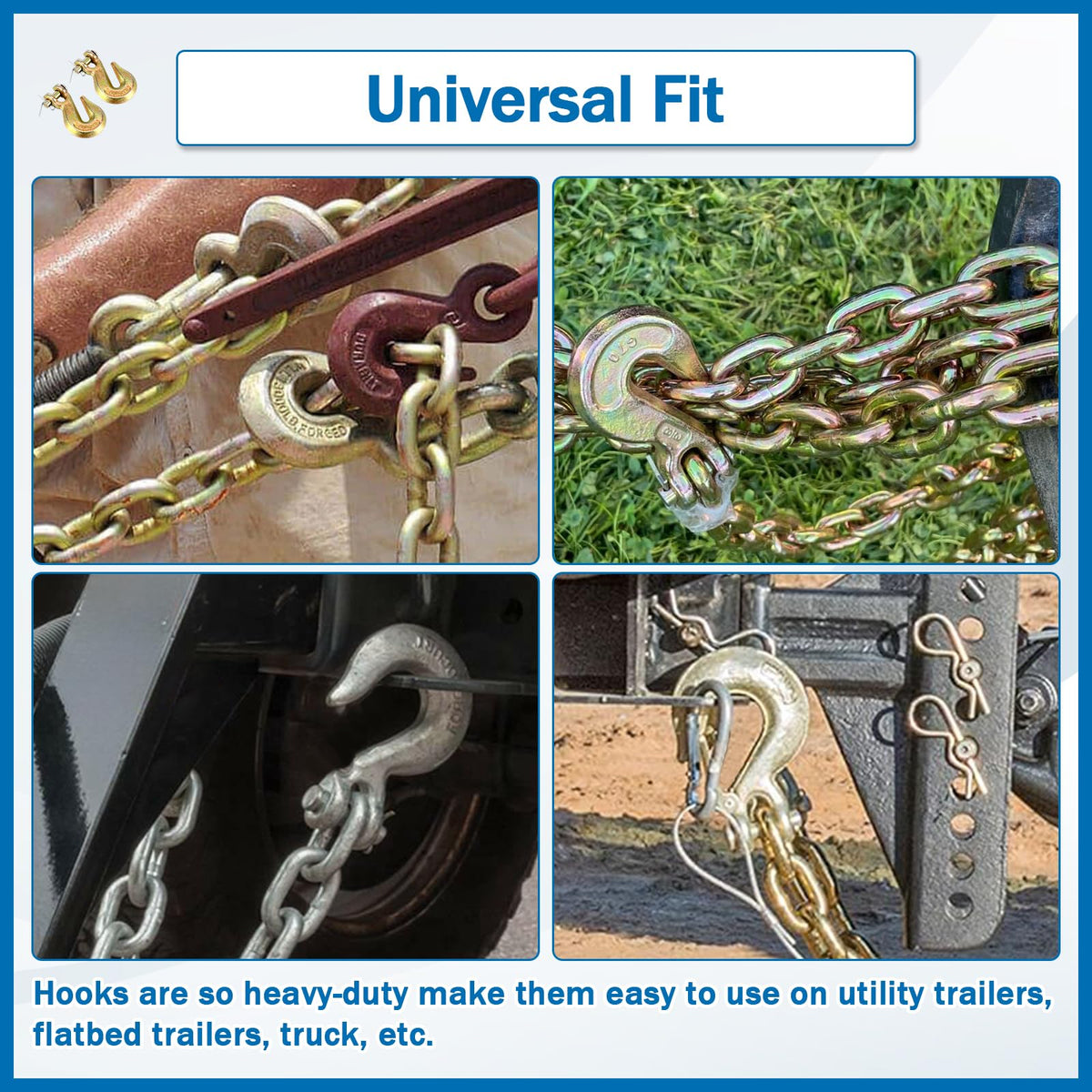 TBAPFS 4Pcs 3/8 Inch Clevis Grab Hooks Grade 70 Chain Hook 7500 Lbs Working Load Limit for Trailer Truck Transport
