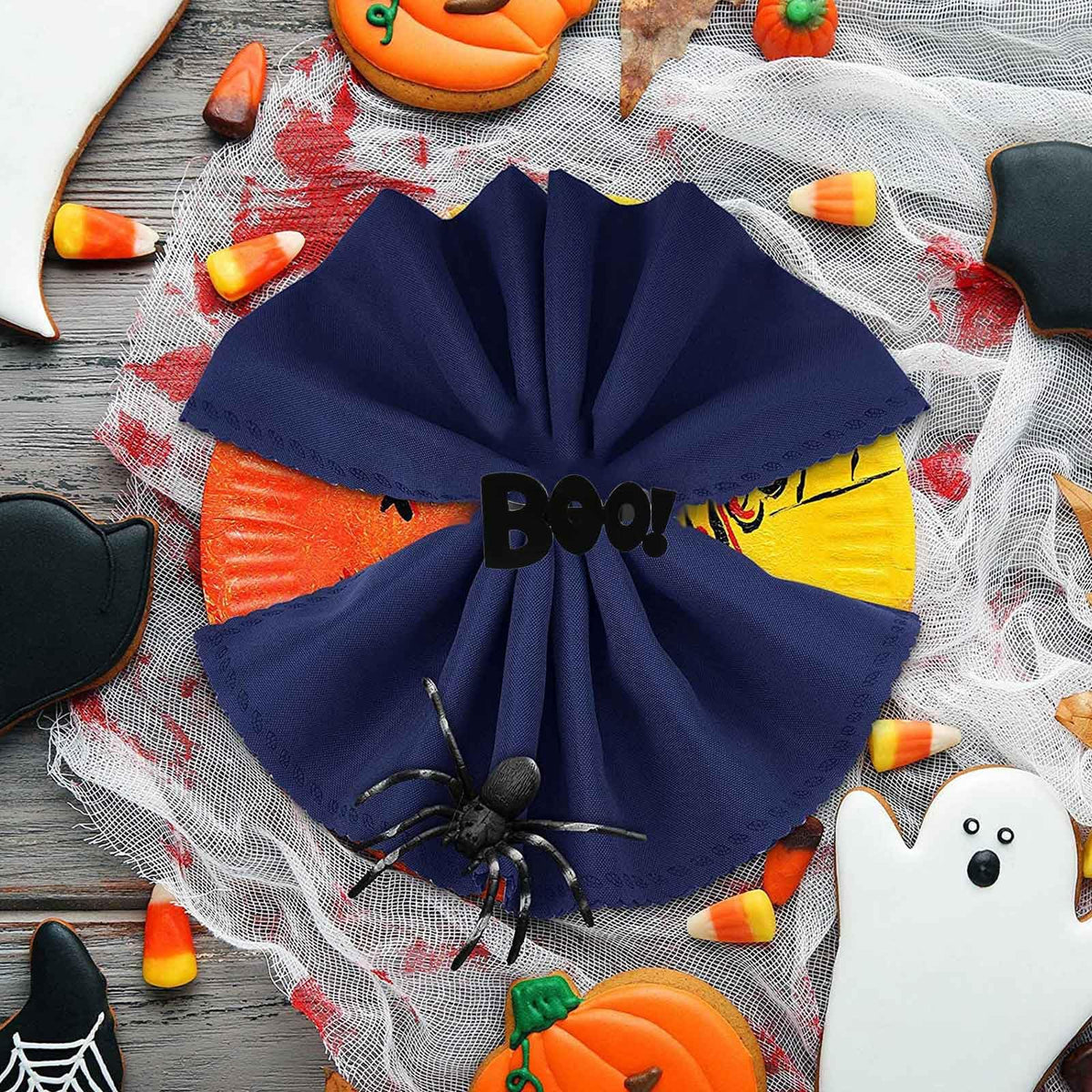 Getfitsoo Halloween Napkin Rings Set of 12, Ghost Boo Halloween Black Napkin Holders Metal Buckles for Halloween Party Decorations Home Kitchen Dinner Table Setting