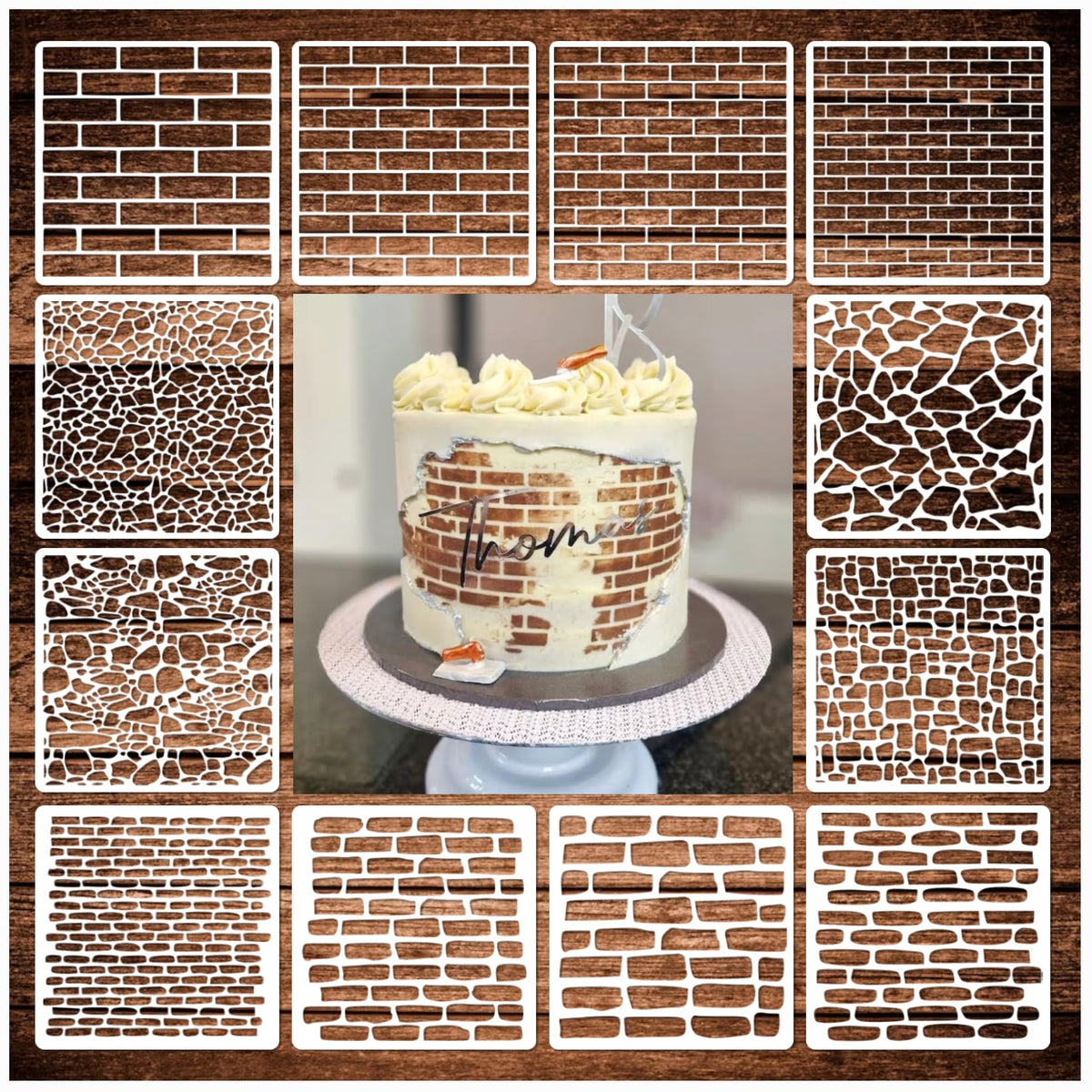 12 Pieces Brick Stencil Template, 6" x 6" Brick Wall Stencil Reusable Crafts Stencils for DIY Crafts Cookie Cake Journaling Scrapbooking Card Making Airbrushing Painting or Mixed Media (12-Brick)