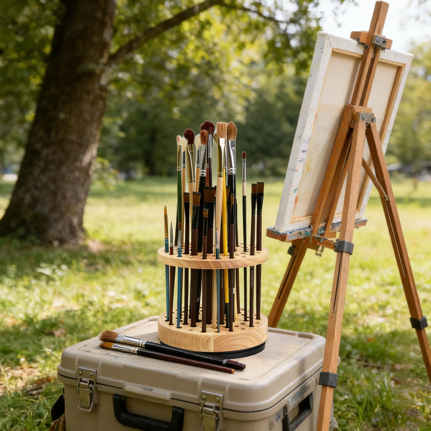 360° Rotating Brush Storage Rack|52-Hole Brush Holder|Hardwood Storage Stand|Space-Saving Brush Organizer|Suitable for Artist Brushes,Craft Tools, Makeup Brushes,Calligraphy Pens