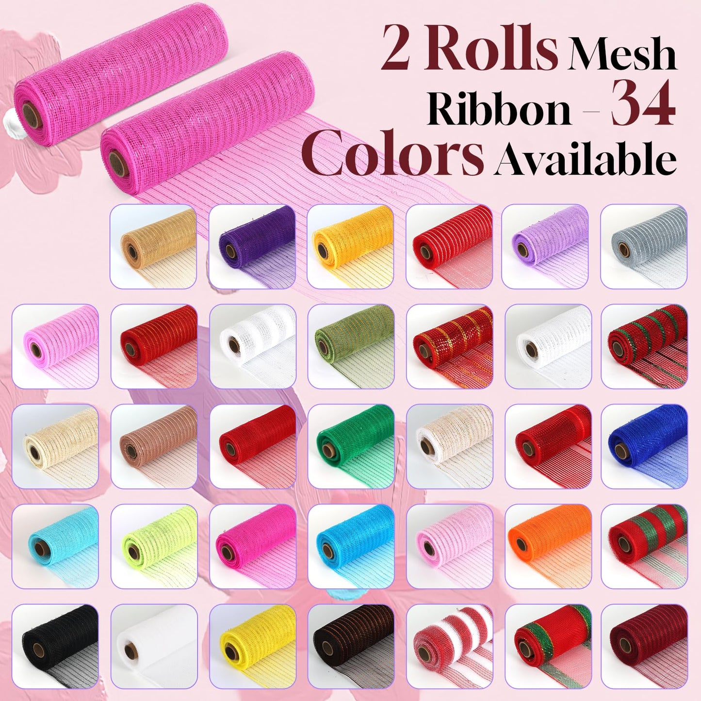 ICOSHOW 2 Rolls Mesh Ribbon for Wreaths 10 Inch x 30 Foot Wreath Mesh Rolls with Metallic Foil for Easter Christmas Party Wedding Home Decor DIY Craft Projects and Gift Wrapping (Red)