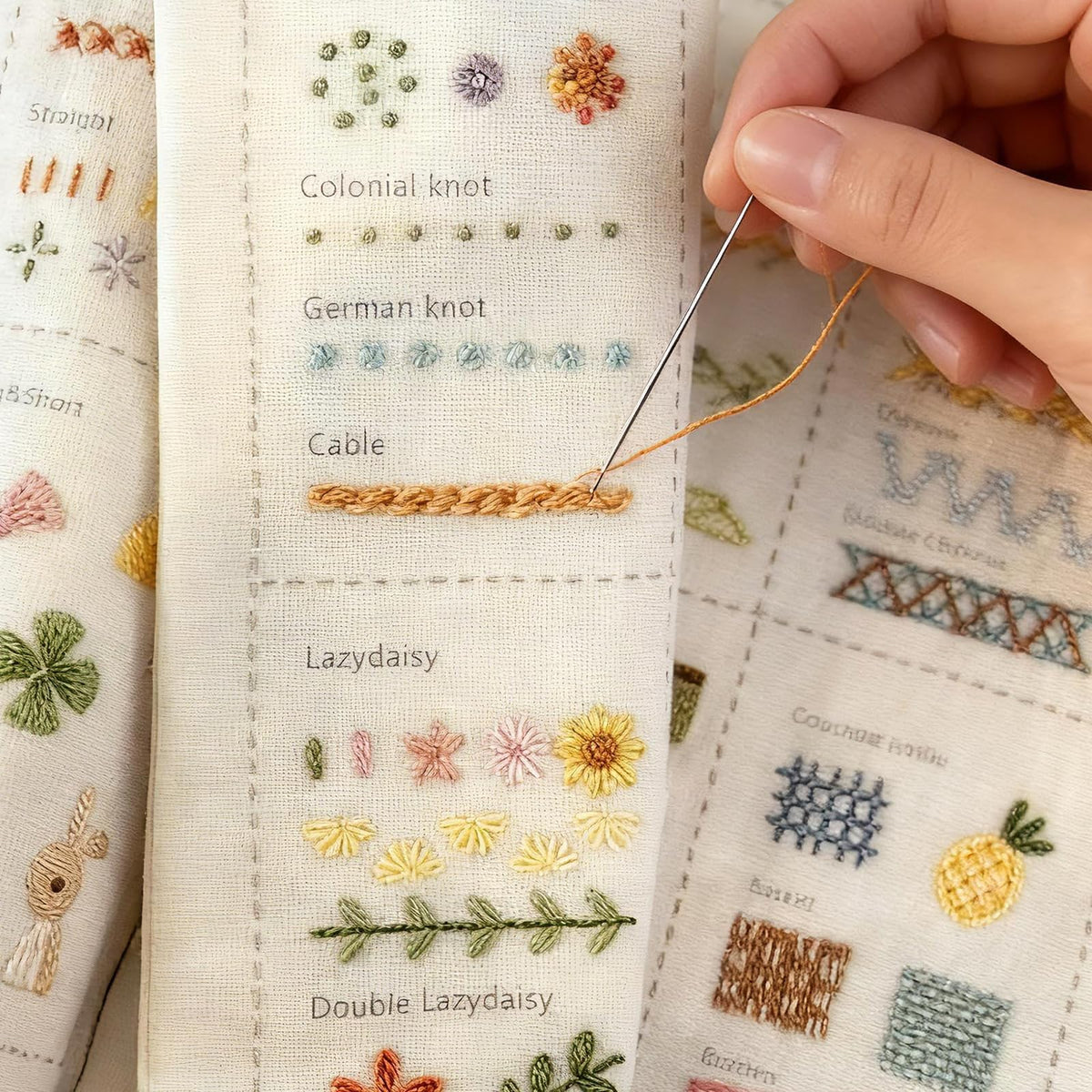Embroidery Stitch Book Kit for Adults & DIY Craft Lovers,Portable Embroidery Kit for Beginners Enthusiasts,Includes Guide to 106 Patterns with Tools & Tutorials and 86-Piece Sewing Tool Kit(1 Set)