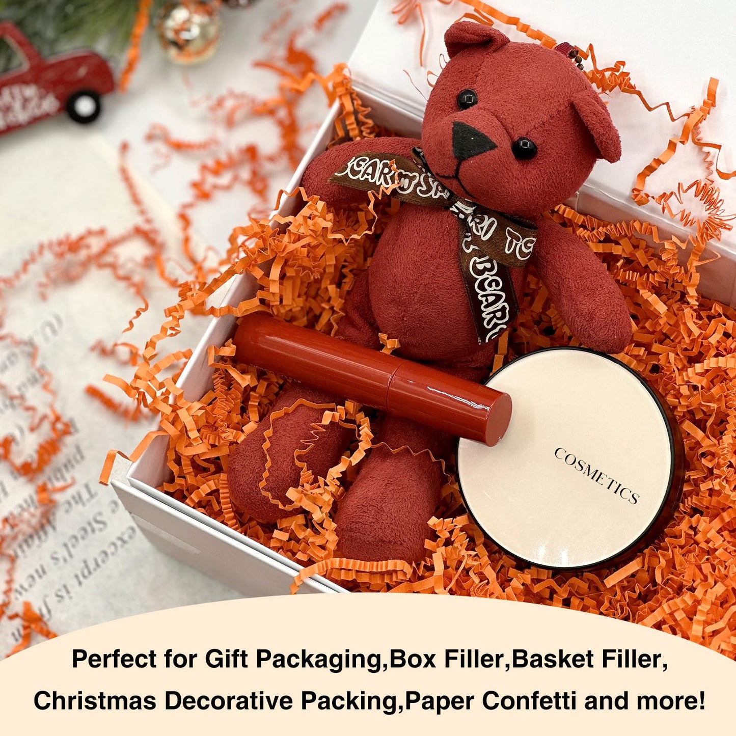 Corlcol 1LB Crinkle Cut Paper Shred Filler for Gift Box Bag and Basket On Halloween(Orange)