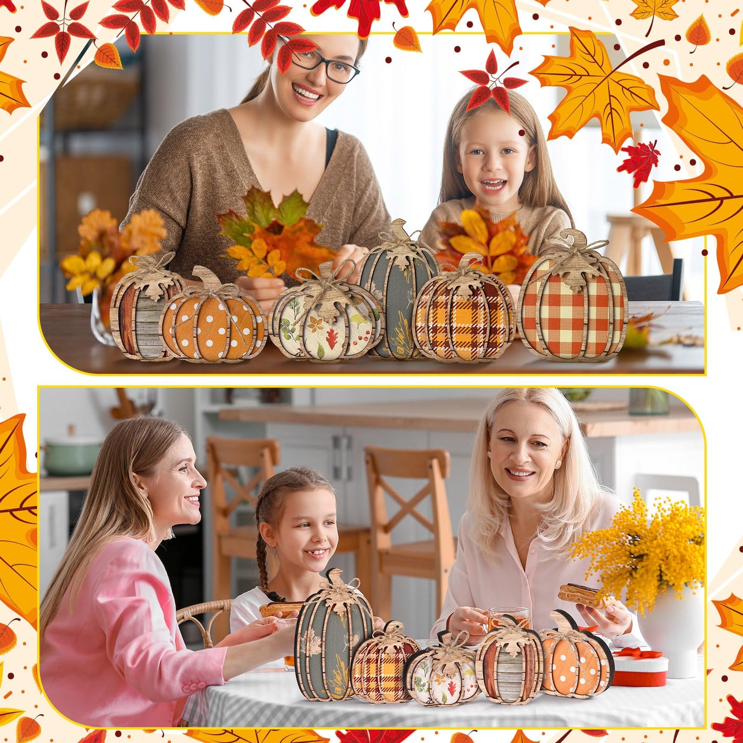 Leinuosen 6 Pcs Fall Pumpkin Decor Fall Decor for Home Pumpkin Wooden Block Sign Autumn Tiered Tray Decorations Thanksgiving Table Centerpieces Decorations for Harvest Party Home Shelf