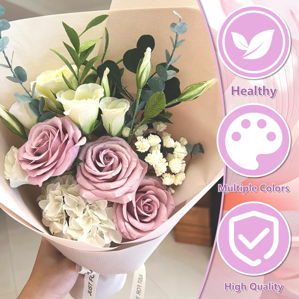10 Roll Crepe Paper Streamers Rolls,10 Rainbow Colors,Floral Wire Ribbon Included,DIY Papel Crepe Flower Kit for Birthday, Wedding, Valentine's Day(9.8x98Inch/Roll) (Rainbow Colors)