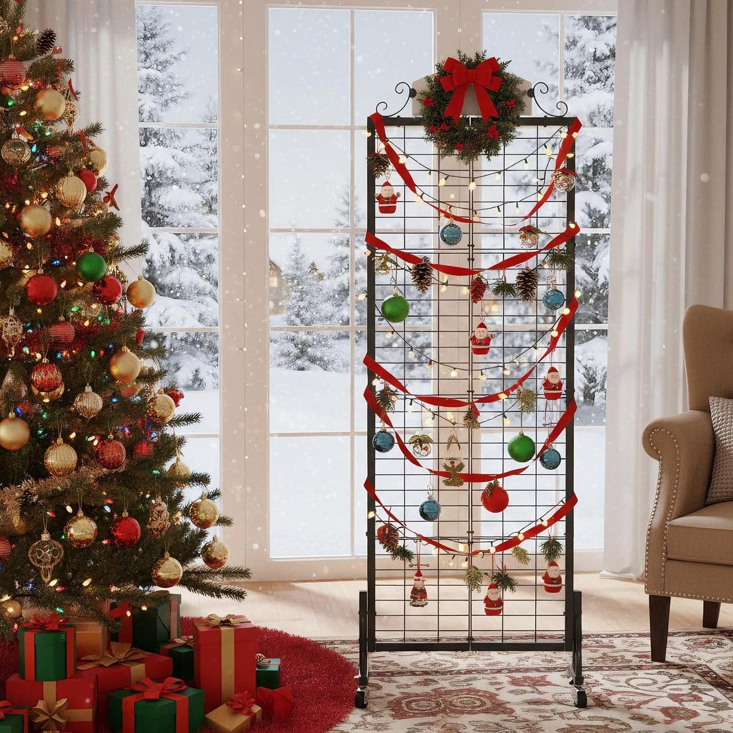 Urban Deco 2 Packs Grid Wall Panel Display Stand, 2.2' x 6.2' FT Gridwall Panel with Extra 16 Hooks, Craft Show Display Rack Black Metal Grids Standing Wire Rack for Retail Merchandise