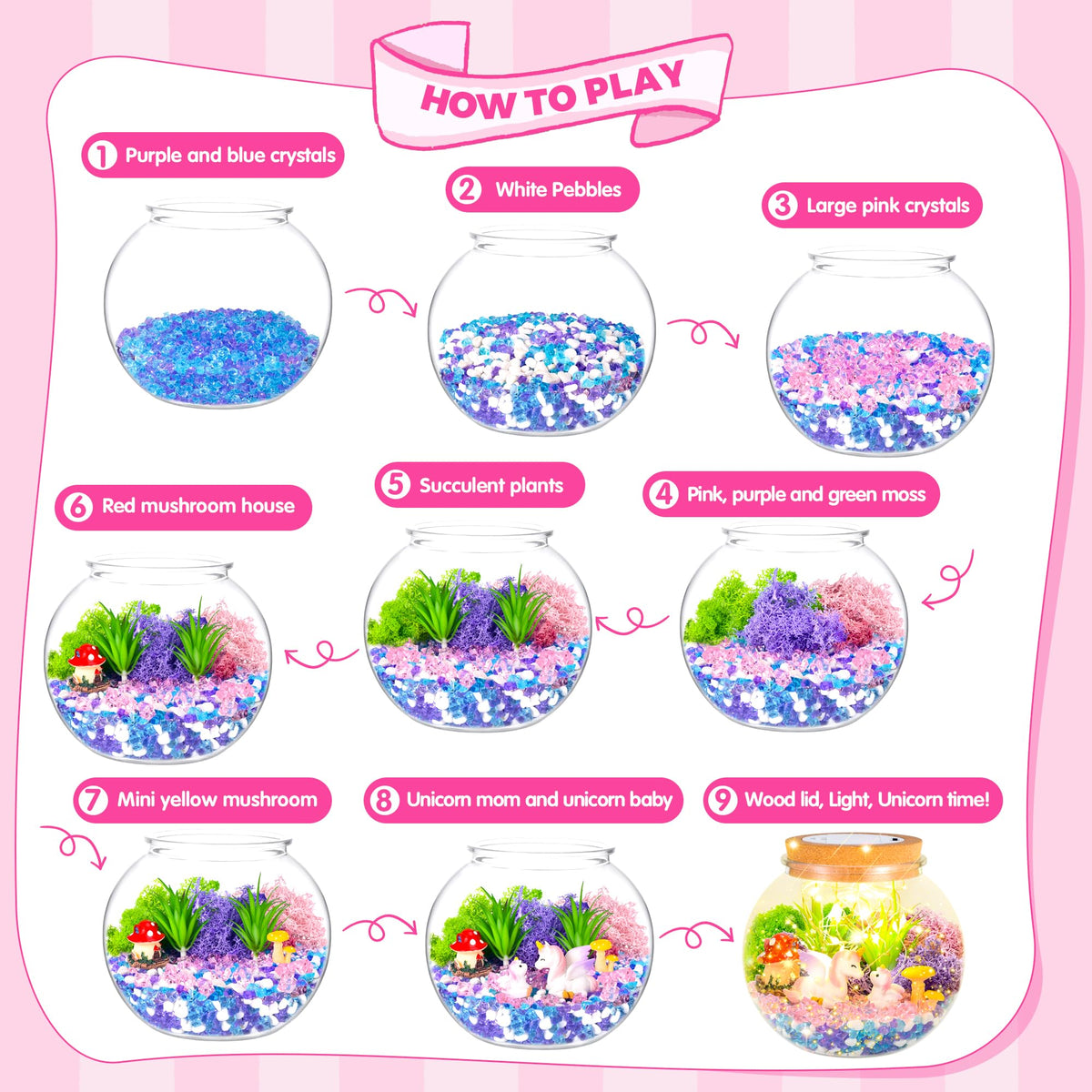 Unicorn Gifts for Girls - Light up Unicorn Terrarium Kit for Kids - DIY Unicorn Arts & Crafts Toy - Birthday Gifts for Kids Age 5 6 7 8-12 Year Old Girl Gift