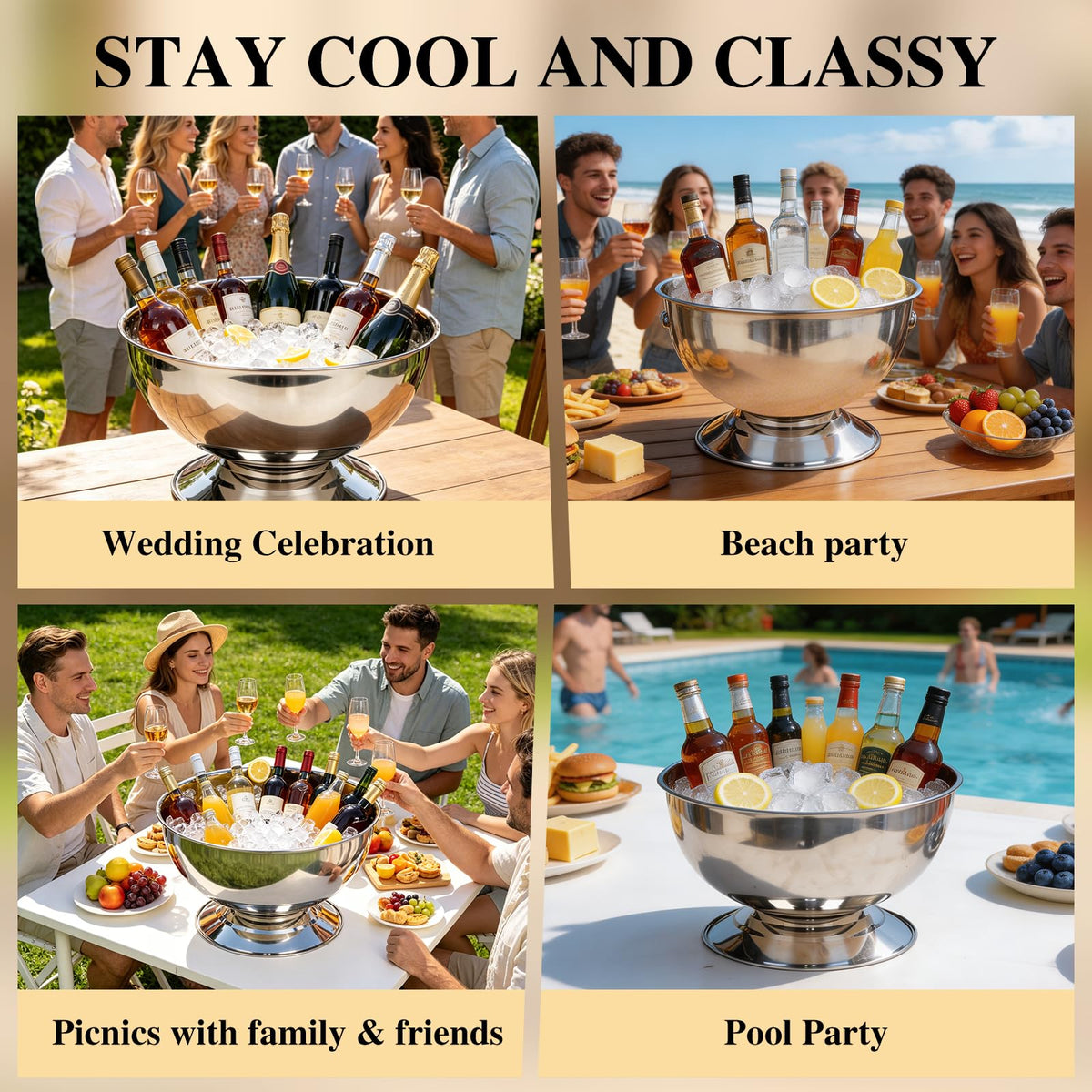 3 Gallon Ice Bucket for Parties,12L Champagne Bucket Stainless Steel Beverage Tub with Scoop,Large Ice Holder Container Champagne Bowl with Base - Perfect for Parties,Cocktail Bar,Celebrations