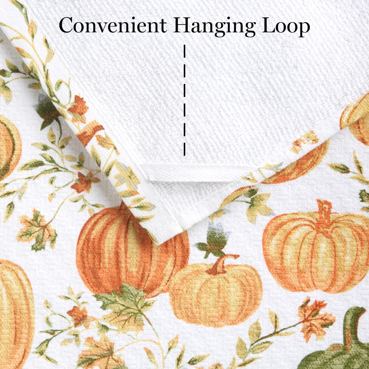 Martha Stewart Autumn Harvest Pumpkins Kitchen Towel 3-Pack Set, 100% Cotton with Absorbent Terrycloth, Decorative Kitchen Towels, Orange/Green/Ivory, 16"x28"