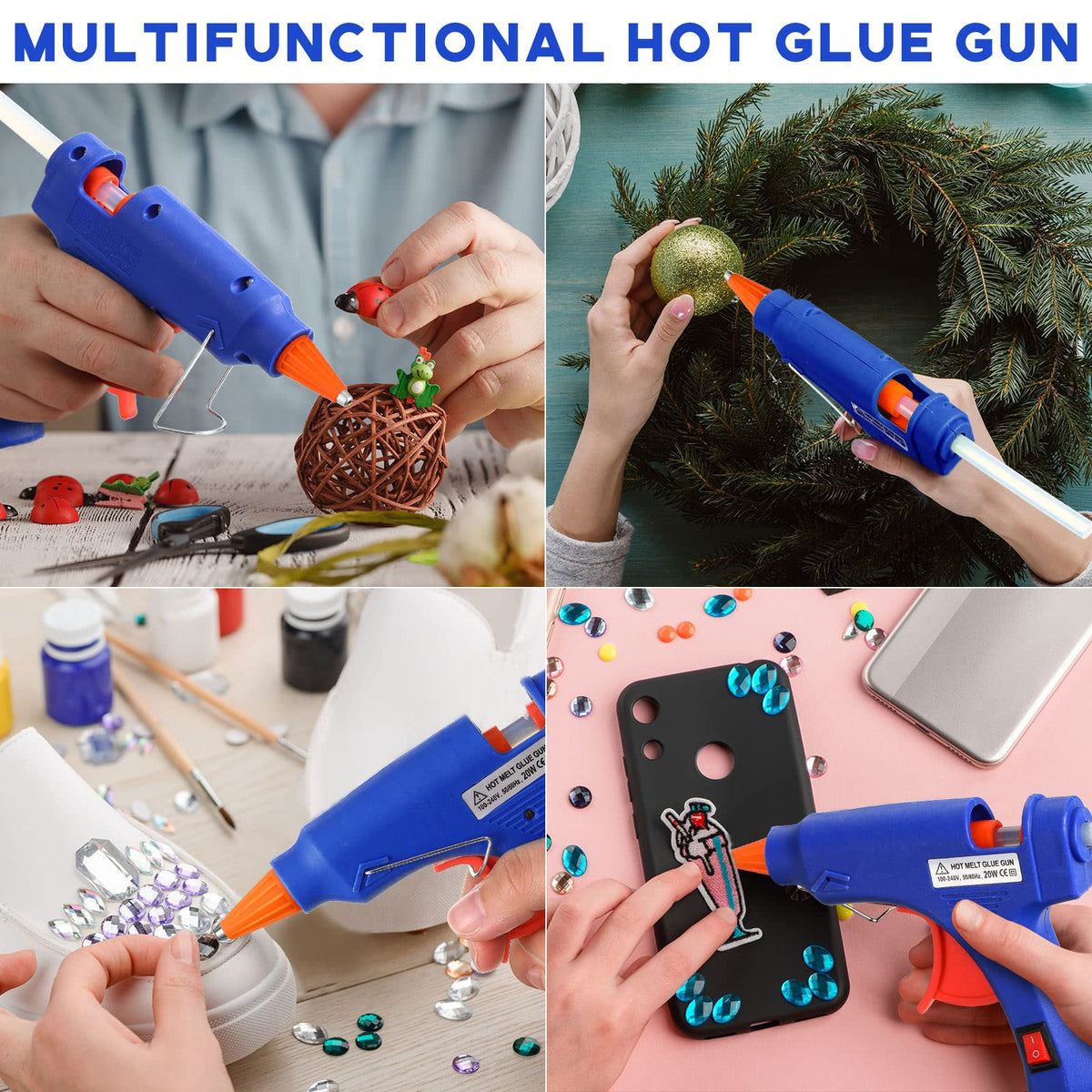Zhengmy 12 Pcs Mini Glue Gun Crafts Hot Melt Guns Low Temp Glue with Burn Protection Fast Preheating and Easy Squeeze Trigger for School DIY Arts Class Projects Home Quick Repairs, 20 W (Blue)