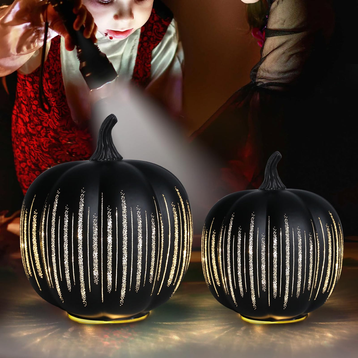 Halloween Decorations Indoor Halloween Pumpkins Illuminated Starry Night Fall Glass Pumpkin for Thanksgiving Fireplace Tabletop Party Home Bedroom Decor Gift 2 Pack