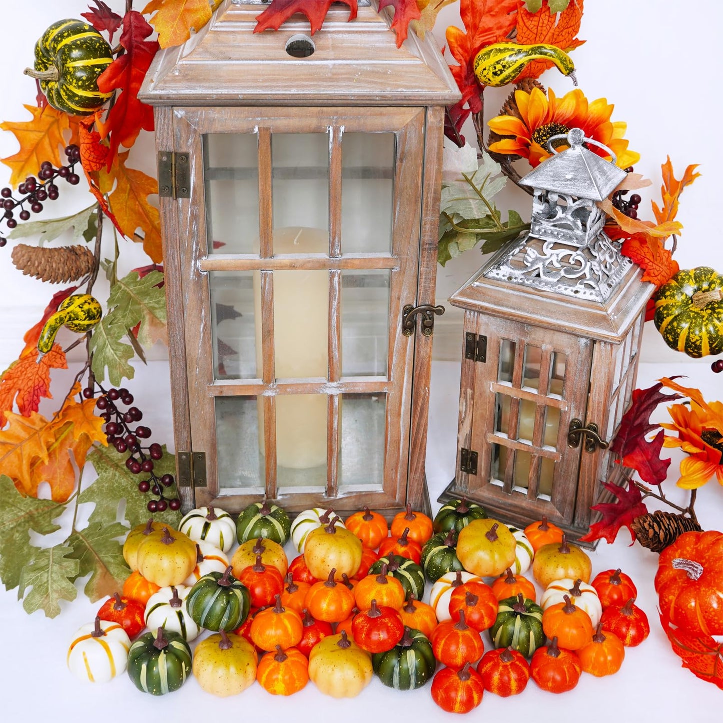 Winlyn 56 Pcs Assorted Mini Artificial Pumpkins Fall Harvest Pumpkins Foam Pumpkins Decorative Faux Pumpkins for Fall Wedding Halloween Autumn Holiday Thanksgiving Kitchen Table Bowl Filler Décor