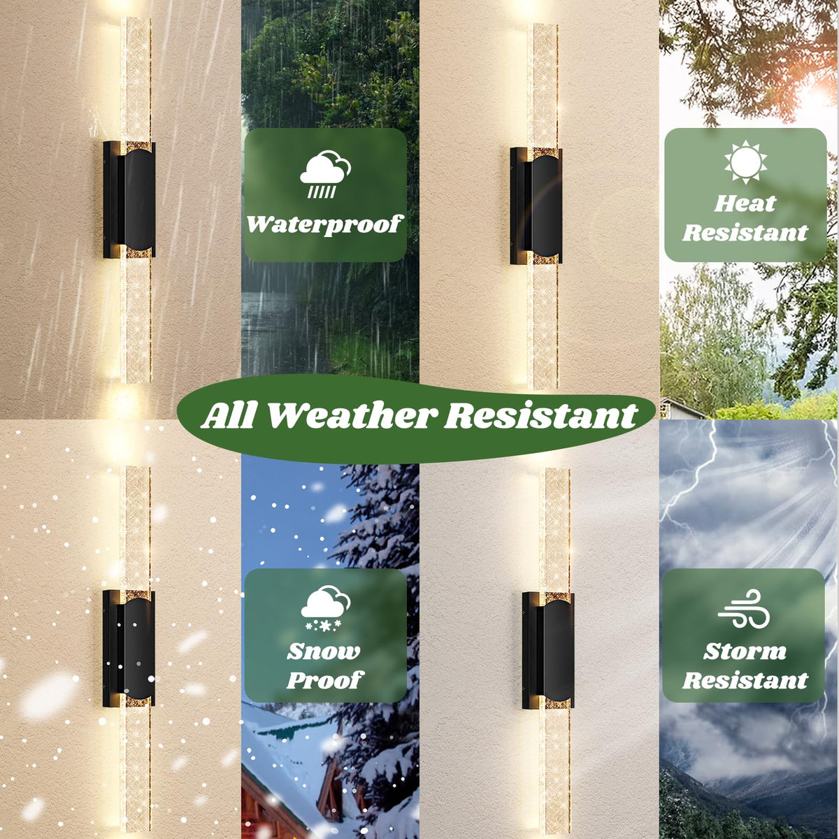 BesLowe Outdoor Wall Light Fixture, 35.3in Waterproof LED Lantern, Black Aluminum, Model B04059L, Crystal Bubble Glass