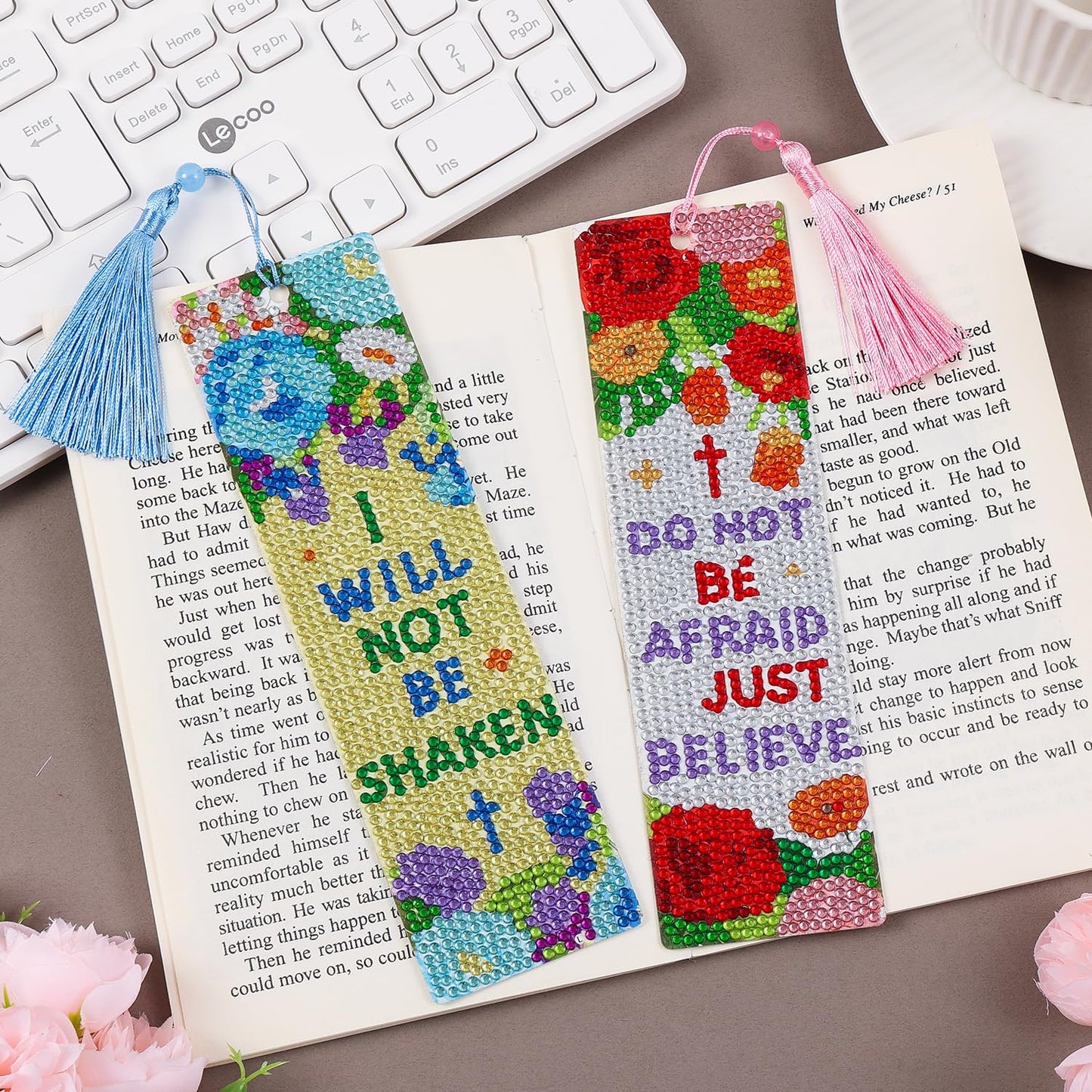4 Pcs Flower Diamond Painting Bookmark for Books, Journals, Planners|DIY Diamond Art Kits for Reading Women & Men|Beautiful Book Marks Gifts for Book Lovers|Reading Accessories for Adults & Kids
