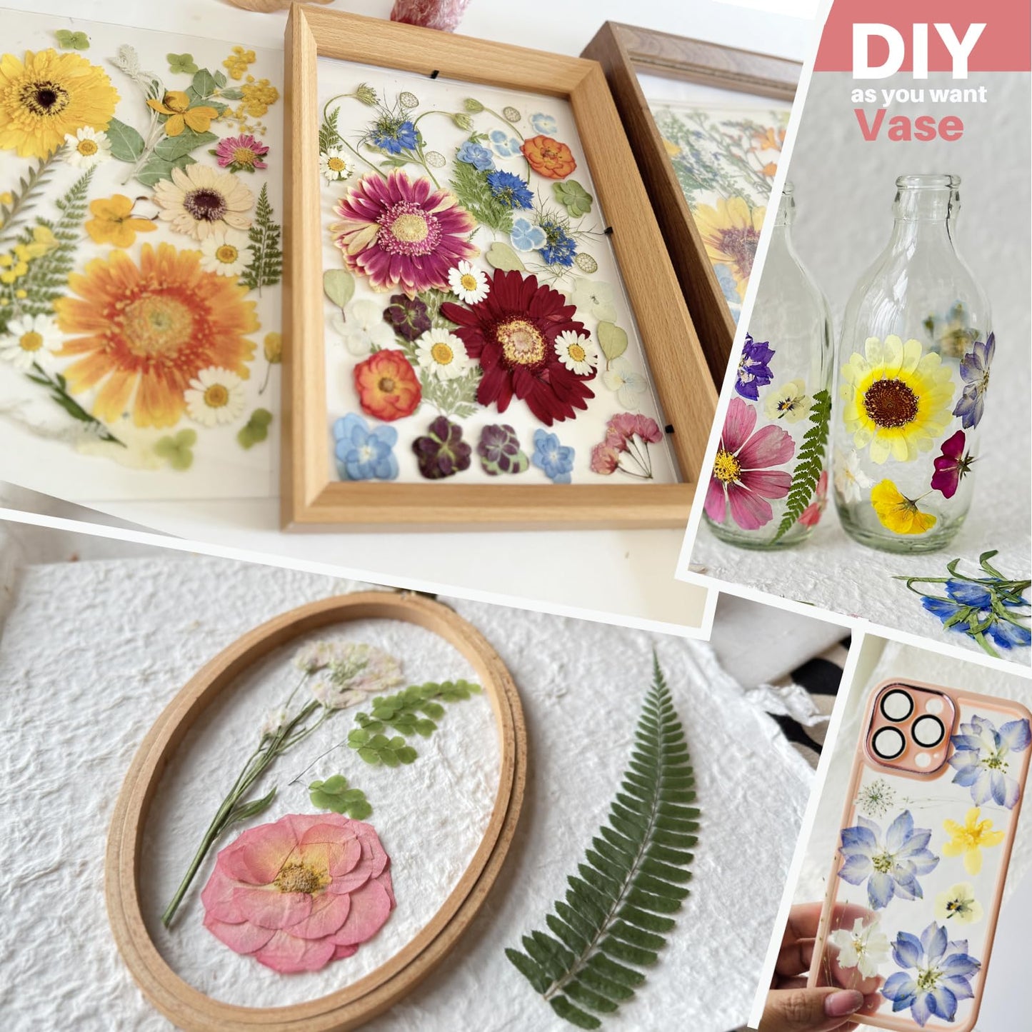 ZQmino A4 Large Dried Pressed Flowers for Resin Real Dry Natural Flowers Leaves for Resin Mold Cake Candle Making Phone Cases Scrapbooking DIY Art Crafts (Rose)