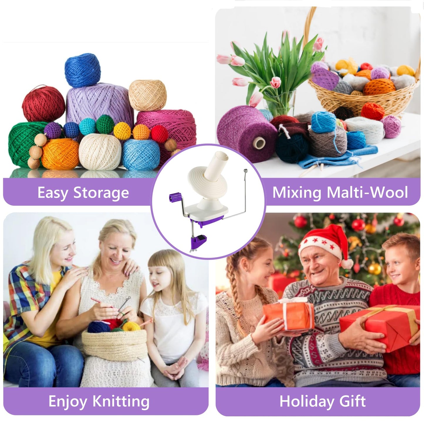Yarn Ball Winder, Hand Operated Purple Ball Winders for Yarn, Yarn Winder with Easy Installation for Yarn Storage +20 PCS Knit Knitting Needles Point Protectors+100 PCS Stitch Knitting Needles