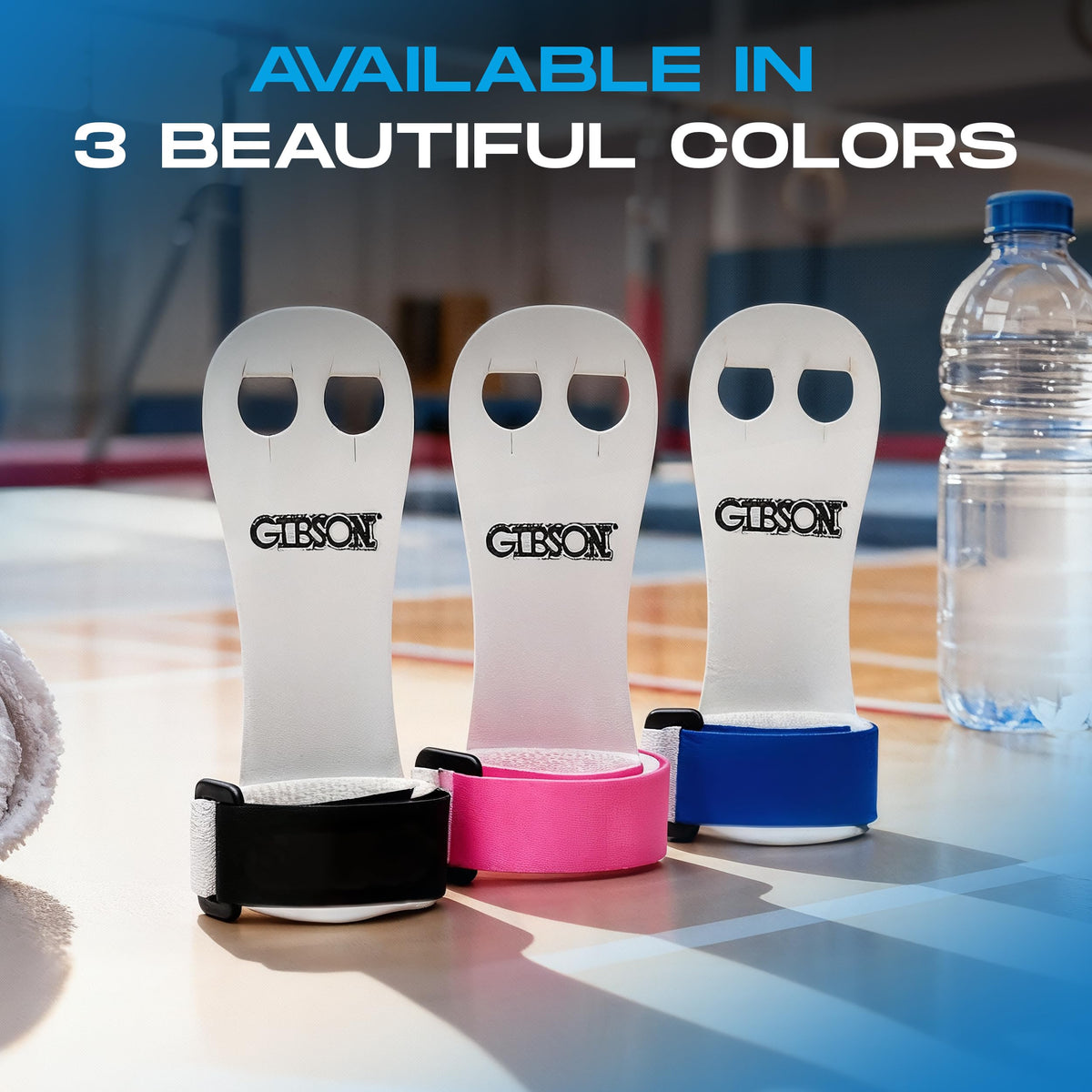 Gibson Athletic Rainbow Gymnastic Grips, 3 SIZES, Medium, Large, X-Large, 3 COLORS, Pink, Blue, Black, MADE IN USA, Beginner Gymnastic Hand Grips, UNISEX, Fit For Kids AND Adults, Long Lasting Leather