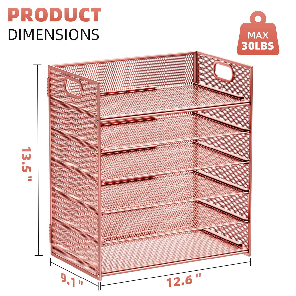 Marbrasse 2 Pack Desk Organizer with Handle, 6 Tier Paper Letter Tray, Mesh Desk File Organizer for Office, School and Home - Rose Gold