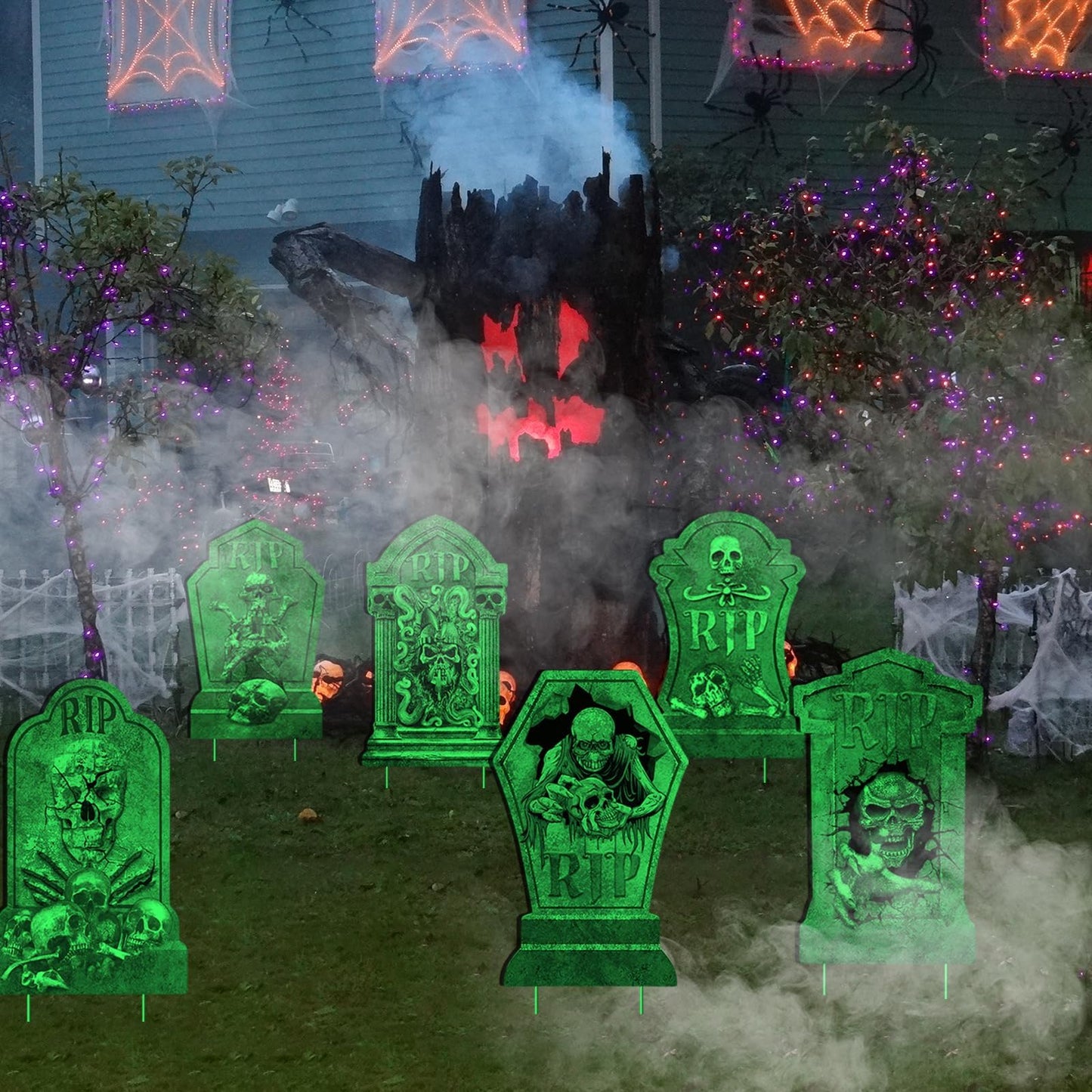 Halloween Decorations Tombstones Yard Sign,6Pcs Luminous Rip Halloween Gravestones With 13.7'' Stake Large Graveyard Glow In The Dark Headstone Signs For Outdoor Yard Lawn Garden Cemetery Scary Decor