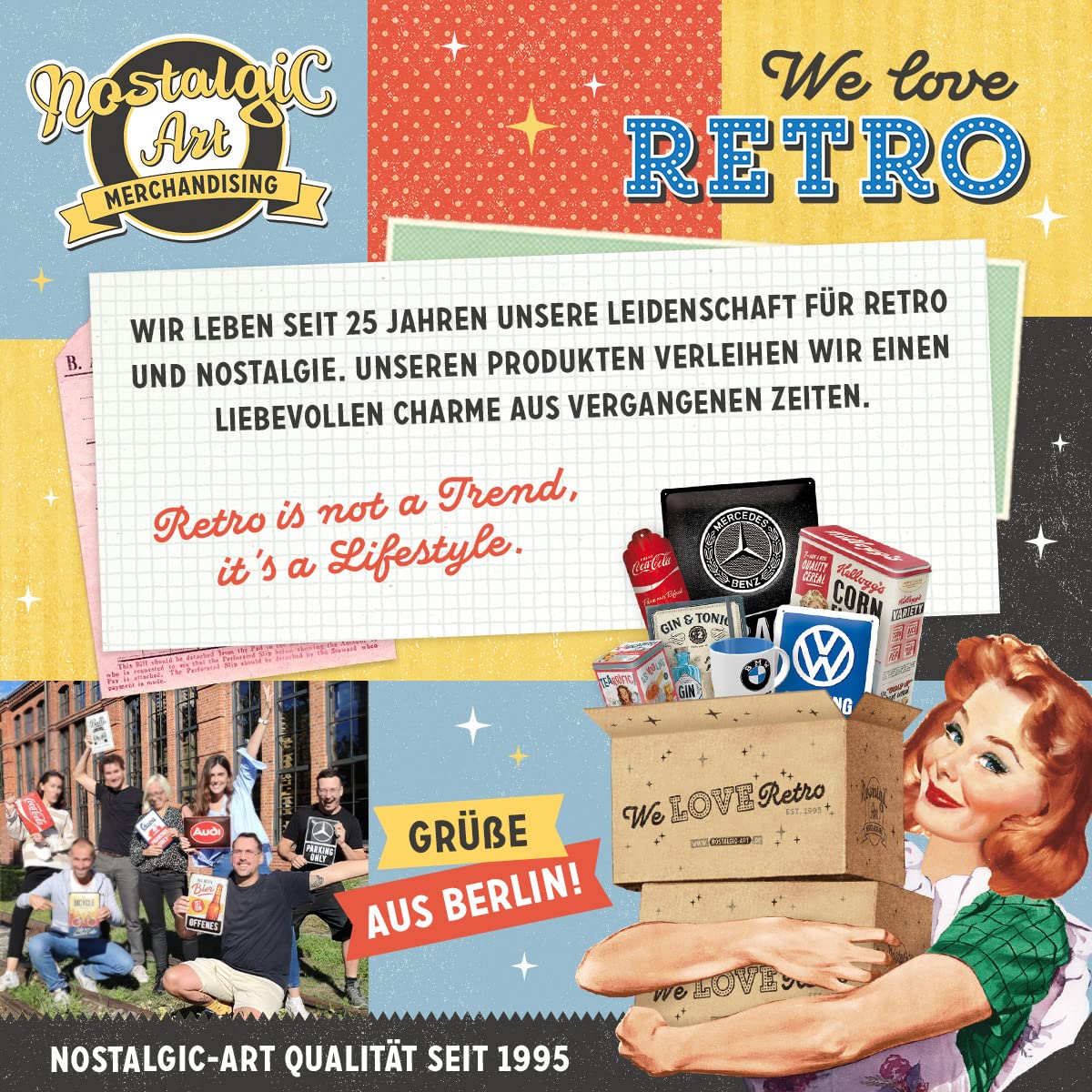 Nostalgic-Art Retro storage tin box flat, 84.5 oz, Whatever Odds & Ends Box – Gift idea for your home, metal can with lid, vintage design