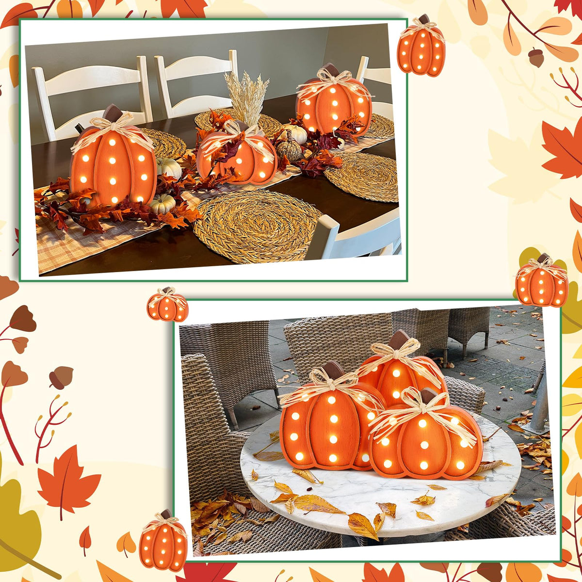 Grinsvalley 3 Pcs Light up Fall Pumpkin Decor Table Centerpieces Wooden Pumpkin Block Sign Rustic Tiered Tray Decorations Standing for Autumn Harvest Farmhouse Fall Mantel Desk Office Party