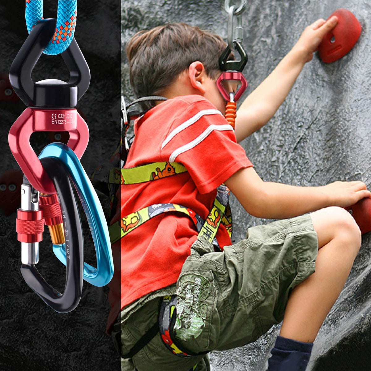 Azarxis Tree Swing Swivel Spinner, 30 kN Rotational Climbing Rope Device, Hanging Hook Accessory for Children's Web Swing, Aerial Dance (Black)