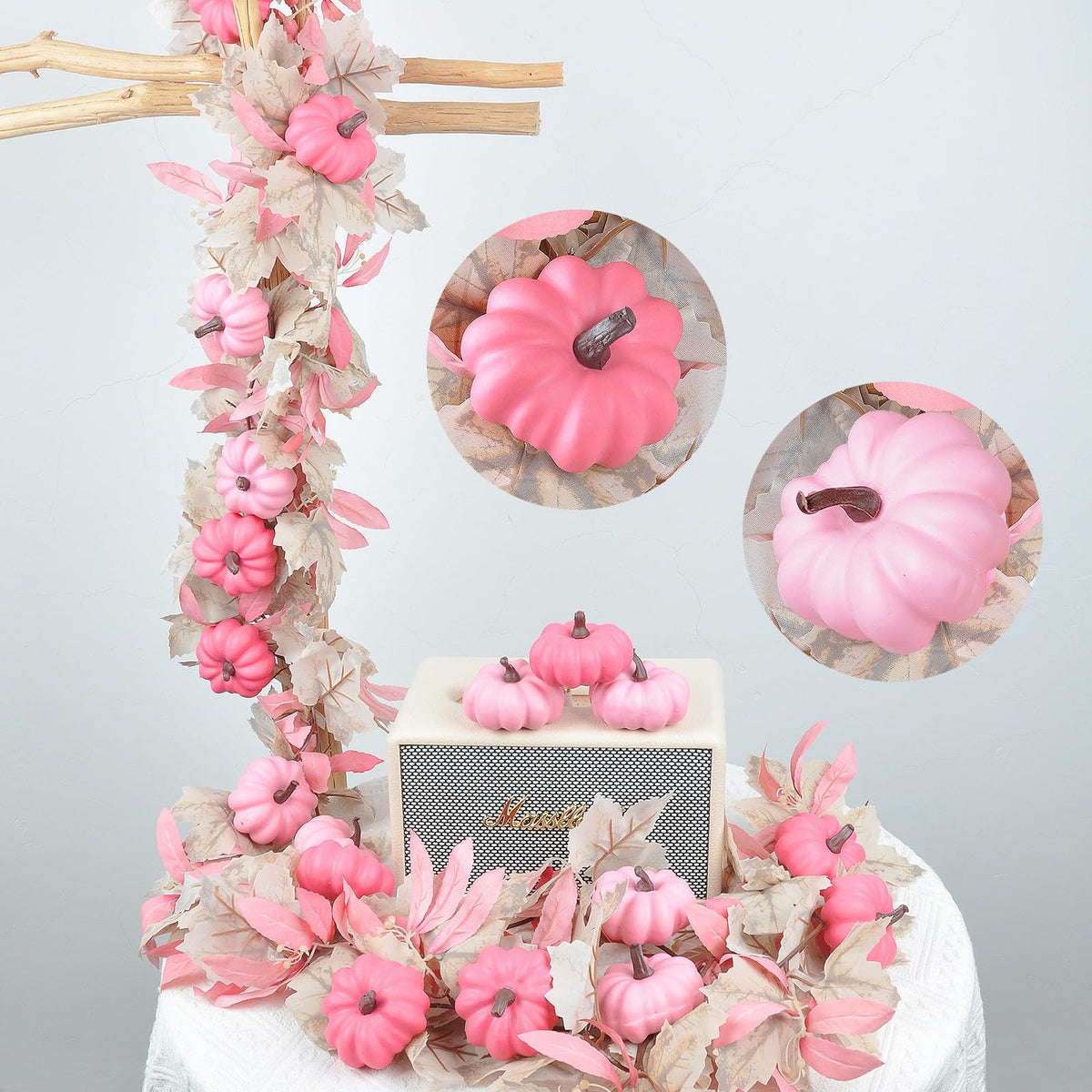 iToids Pink Pumpkins Halloween Decor, 16Pcs Pink Fall Decorations for Home Mini Pumpkins for Thanksgiving Party Table Centerpiece Decorations Autumn Festival Party Supplies