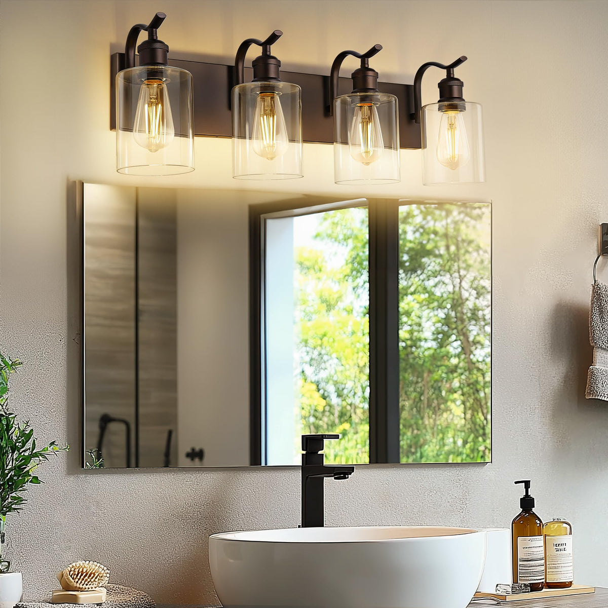 JAZAVA 4 Light Bathroom Vanity Light Oil Rubbed Bronze & Clear Glass ZCVL01ORB-4