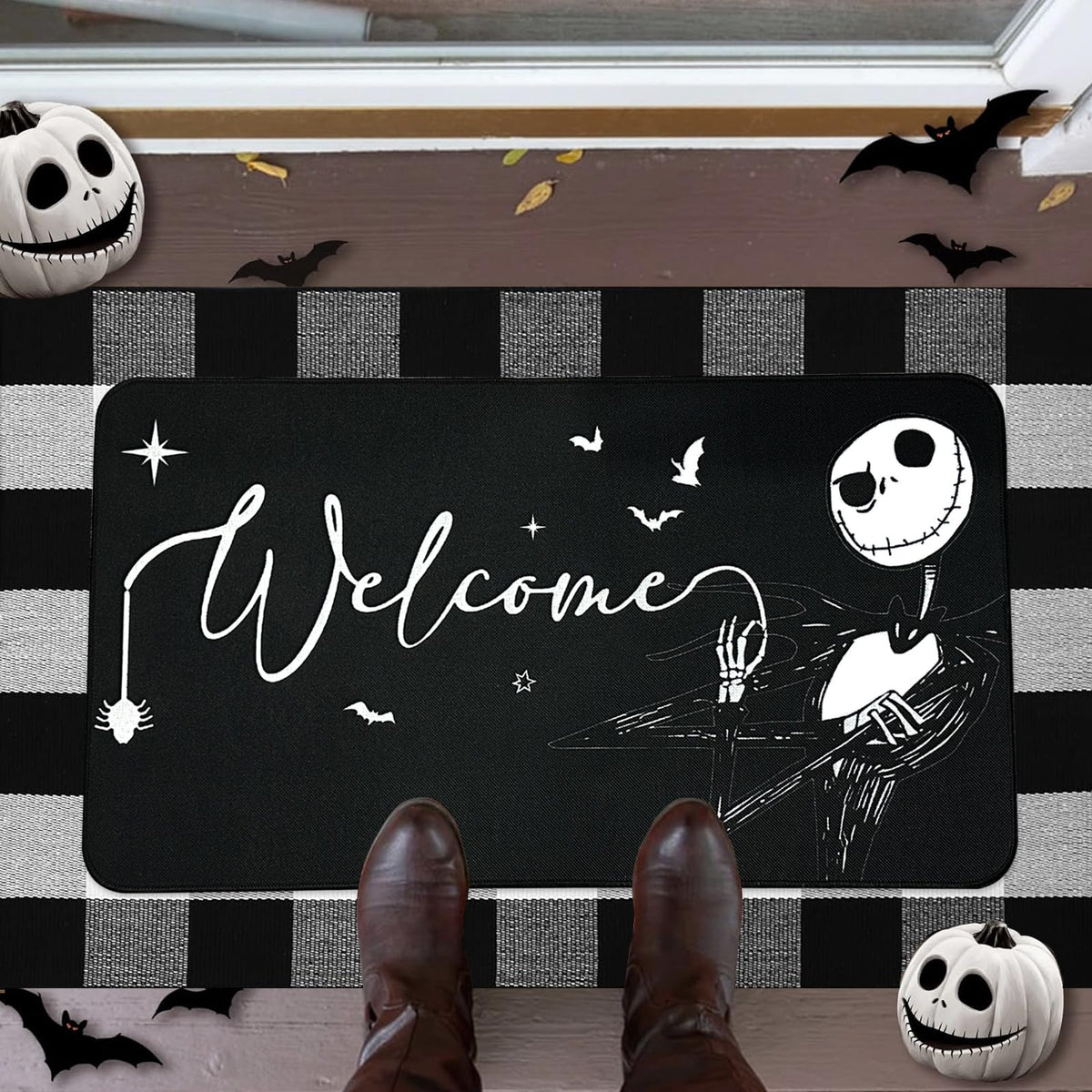 Darno Jack Skeleton Door Mat 30x17 inch, Nightmare Christmas Welcome Doormat, Nightmare Christmas Gfits, Nightmare Christmas Decor