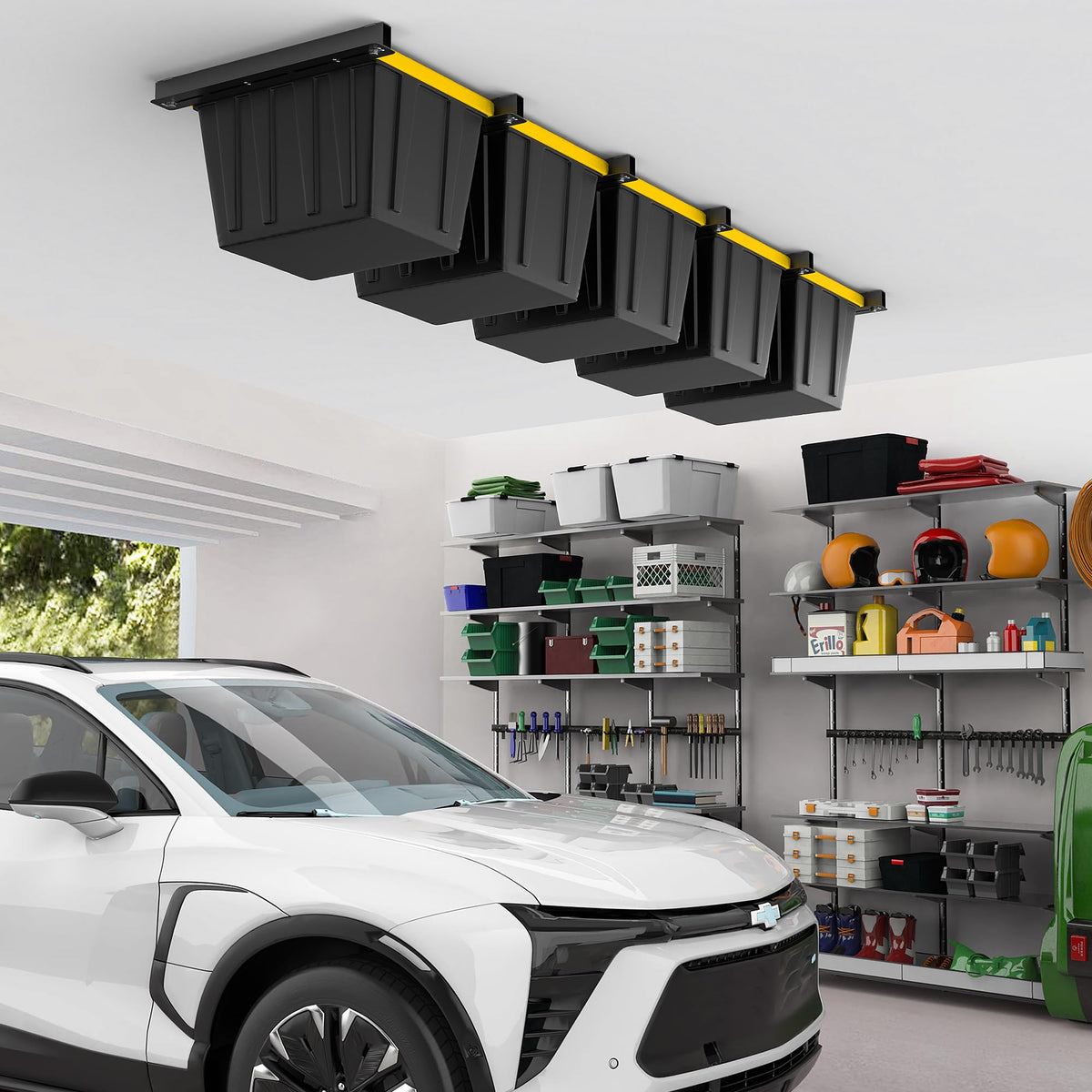 EVERHANGER Ceiling Storage Rack, Heavy Duty Overhead Garage Storage Rack, Adjustable Ceiling Bin Storage System, 4 Sets for 3 Bins, 26 Inch