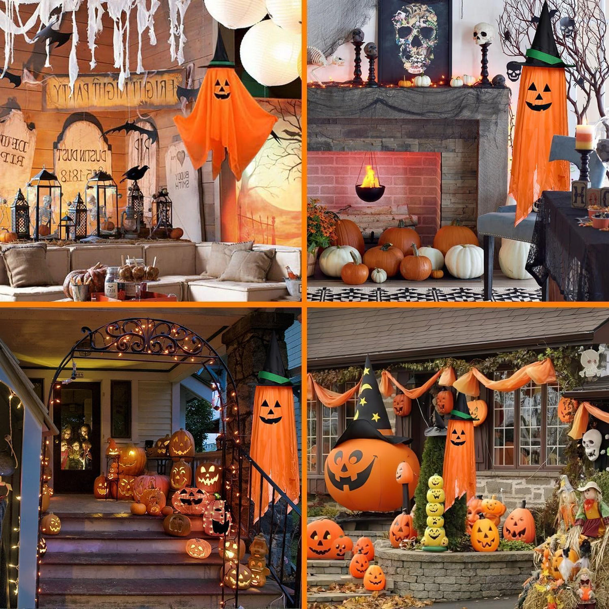 2Pcs Halloween Decorations, Halloween Pumpkin Decorations, Hanging Pumpkin Witch Hats Ornaments for Home Garden Yard Party