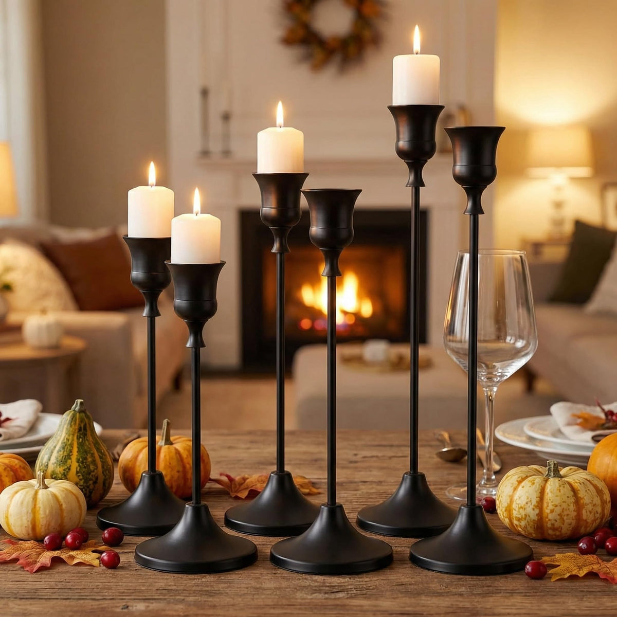 Set of 3 Black Tapered Candle Holder,Candlestick Tall Metal Candlestick Holders for Table Centerpiece Home Decor for Wedding Fireplace Mantel Housewarming Gift Fits 3/4 Inch Thick Candles