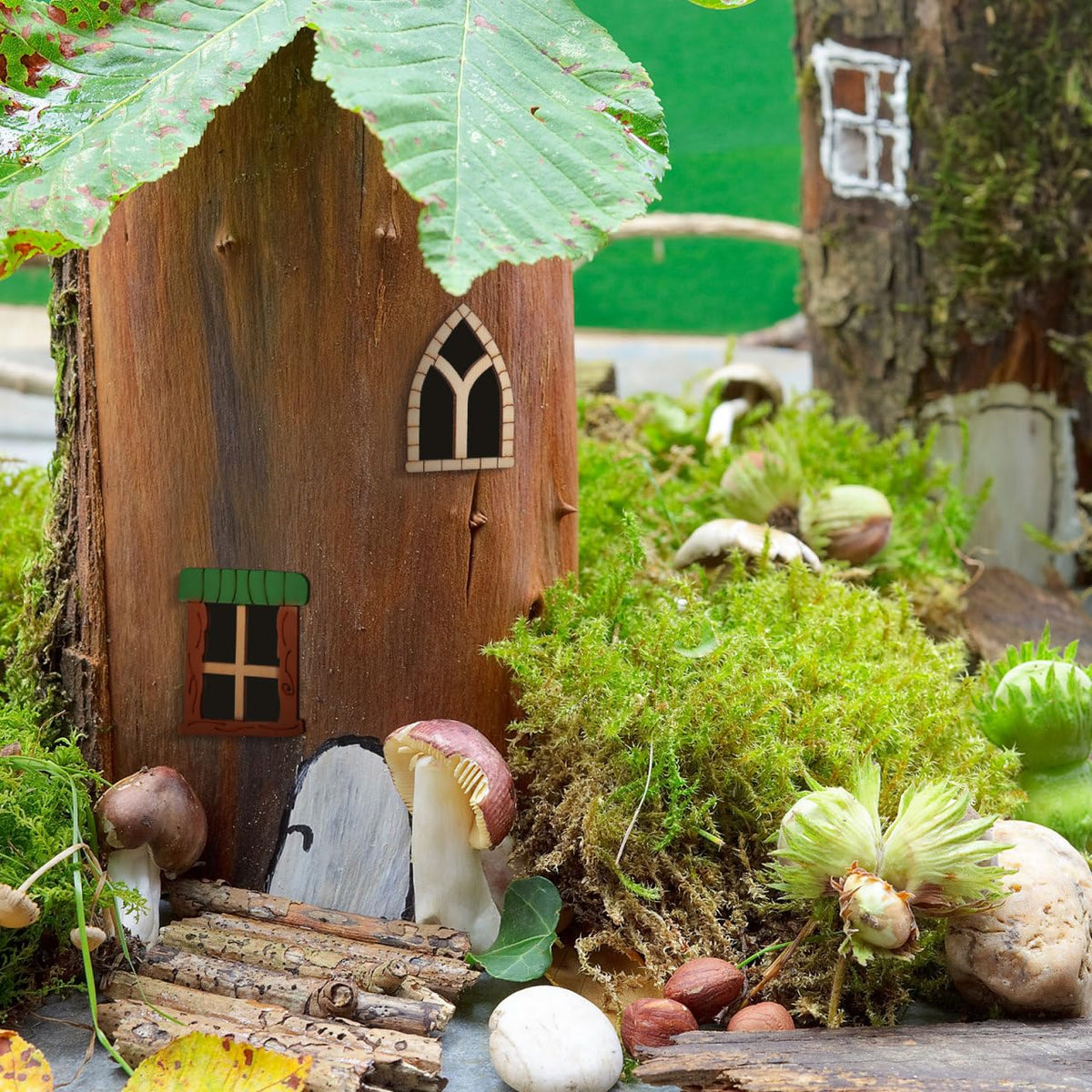 25 Pcs Unfinished Wood Fairy Door and Window Kit, Unpainted Miniature Oak Wooden Garden Doors Blank Windows for Crafts, DIY Fairy House Accessories for Wall Tree Dollhouse Decoration