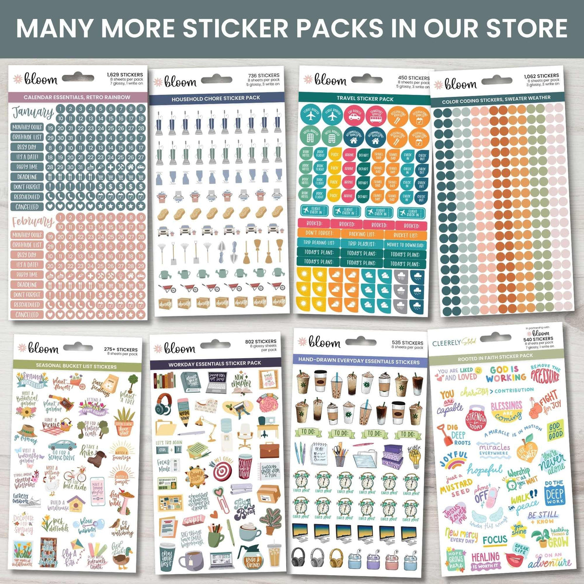 bloom daily planners Monthly Celebrations Planner Stickers for Calendar Decorating, Planning, Scrapbooking - Holiday, Seasonal, & General Events (14 Sheets, 1,150+ Stickers per Pack) - Cool Tones